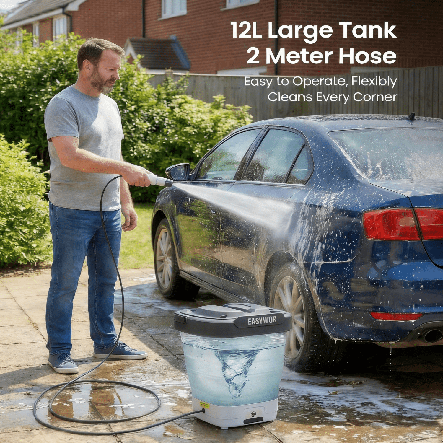 EasyWox Cordless Electric Pressure Washer, Portable Foldable Power Cleaner with 3.2 gal Tank (290 PSI, 4-in-1 Nozzle) 5sqax