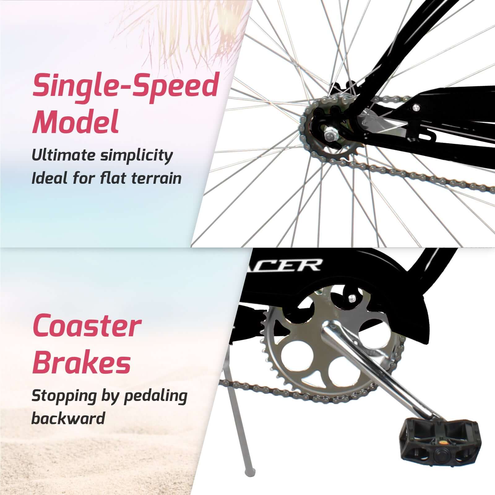 Tracer Bora Cruiser Beach Bike, Single Speed, 26 in Wheels, Durable Steel Frame (Matte Black) f3yjm