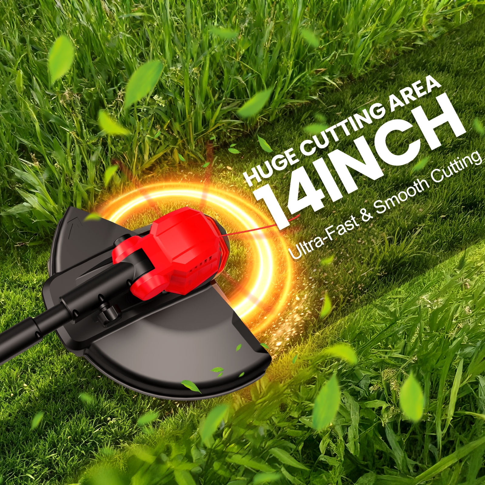 Tanbaby Cordless Weed Eater, Brushless Motor Grass Trimmer with 12-inch Cutting Path, 2 x 3.0Ah Batteries (Red, 12 in) acmsi