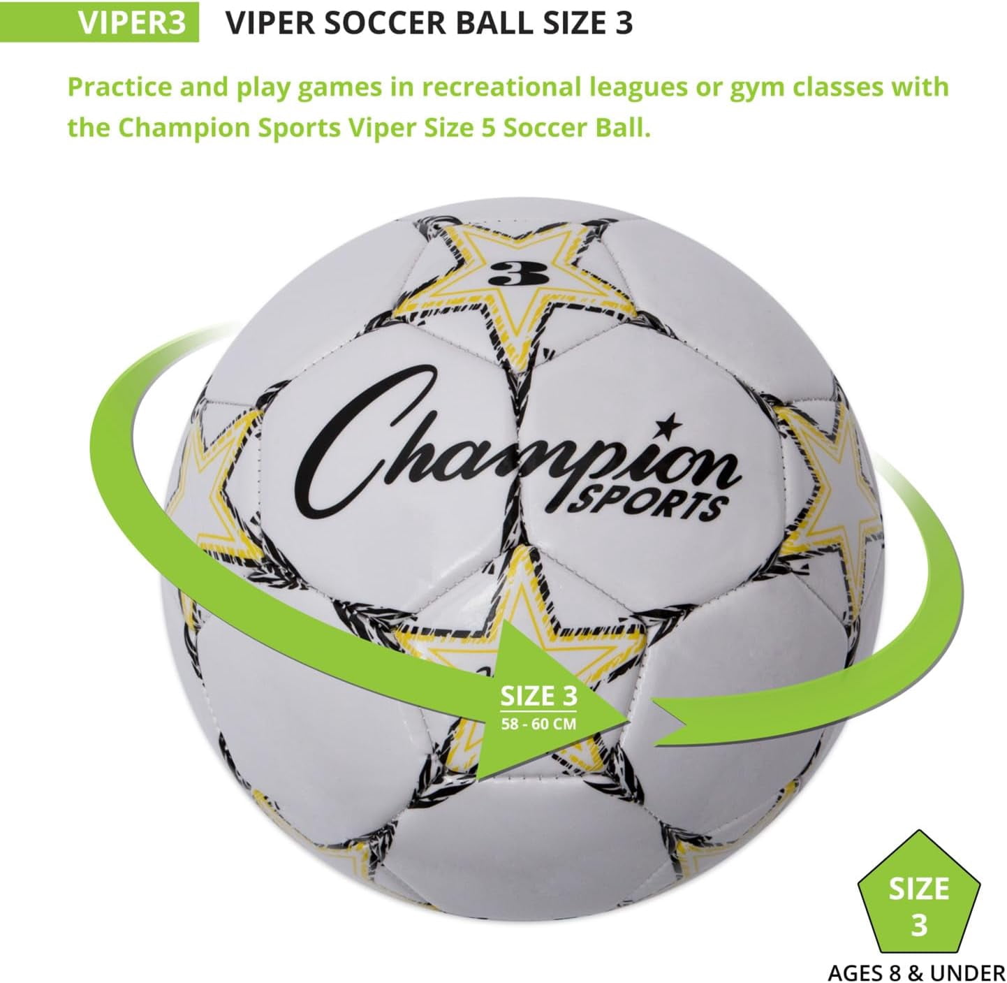 Champion Sports Viper Soccer Ball (White, Size 4) viuc9