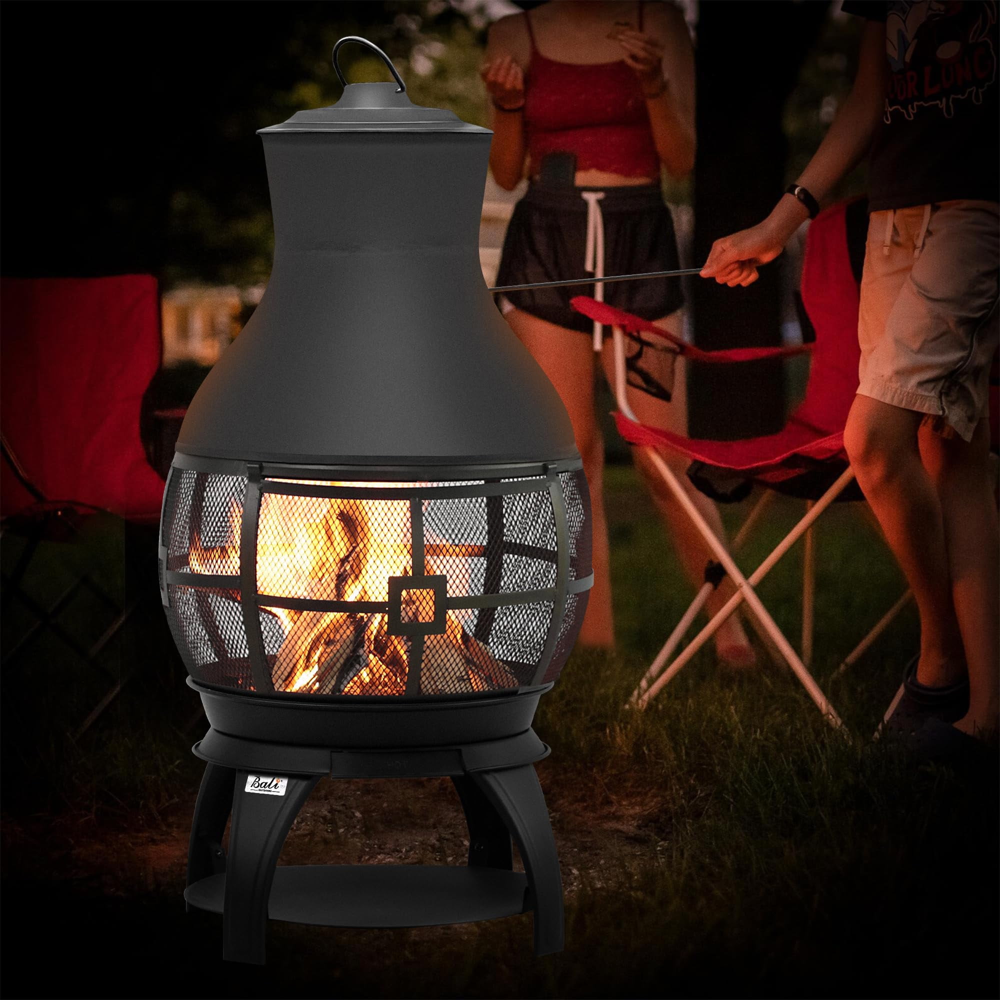 Bali Outdoors Wood Burning Chiminea Fire Pit for Patio and Backyard (Black, 17.7 in x 35.5 in) 0y8yv