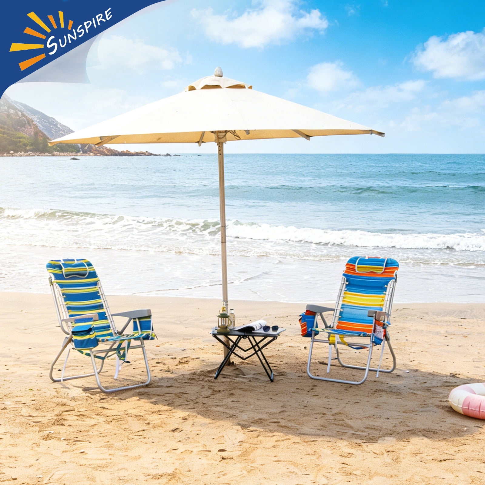 SUNSPIRE 17 in Beach Chair for Adults, 5-Position Reclining Backpack Folding Chair with Cooler Bag and Cup Holder (Red, 17 in) iqla1