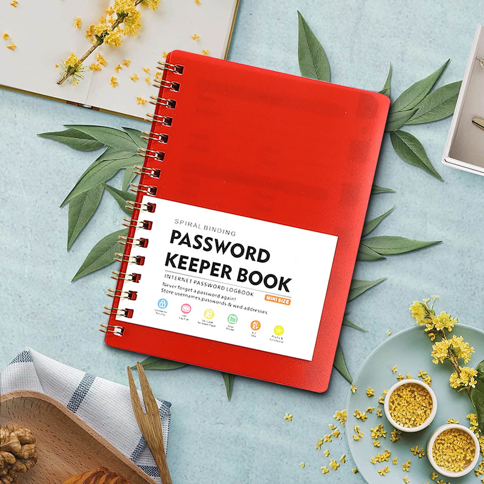 Lydiaunistar Mini A6 Password Notebook with Alphabetical Tabs, Spiral Bound Organizer (Red, 4.25 in x 5.7 in) pcmww