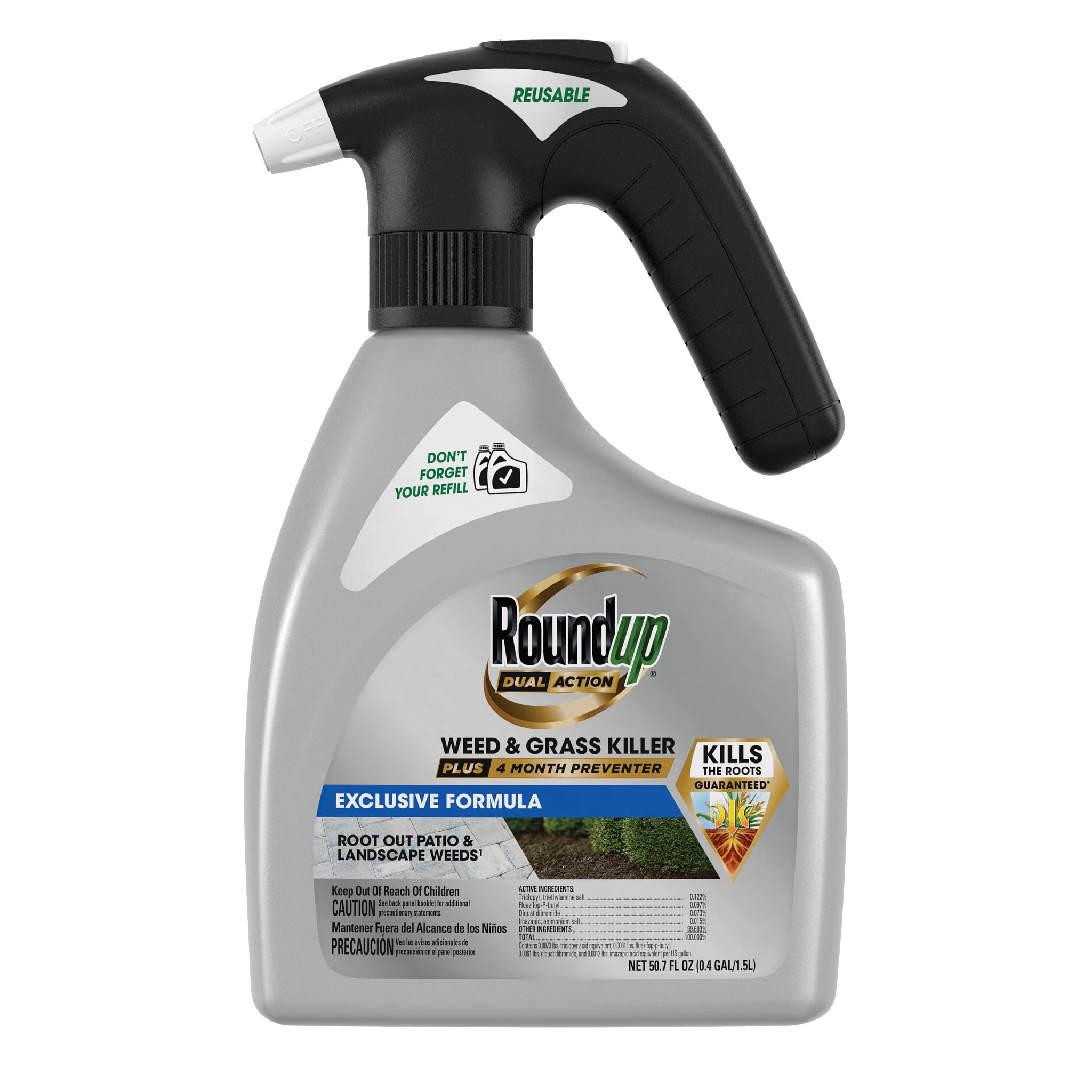 Roundup Dual Action Weed and Grass Killer Plus 4 Month Preventer with QuickHand Sprayer (50.7 fl oz) yrxaq