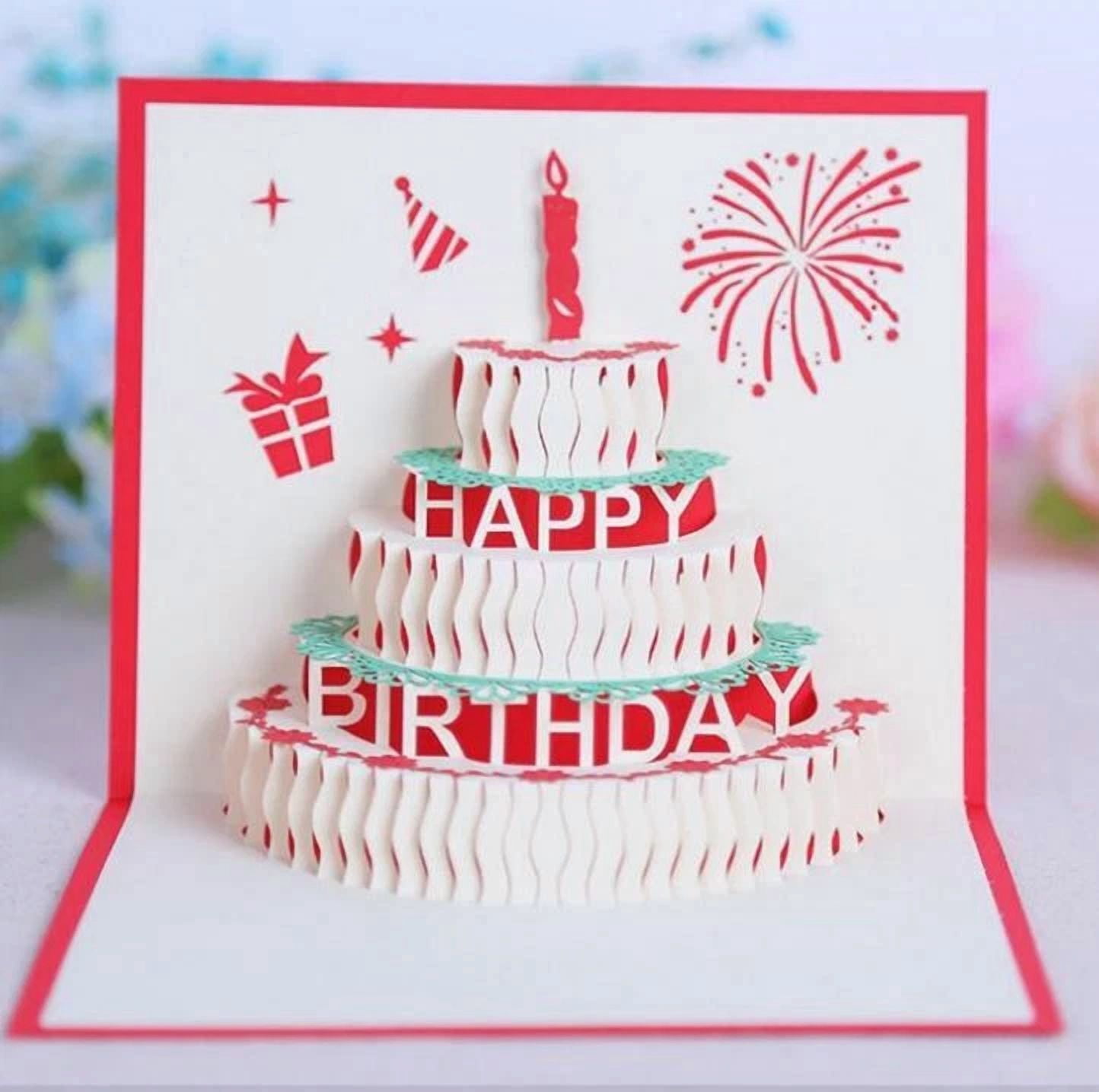 FLINT 3D Pop-Up Love Cake Greeting Card for Wedding Valentines and Birthday (One Size) 69sxe