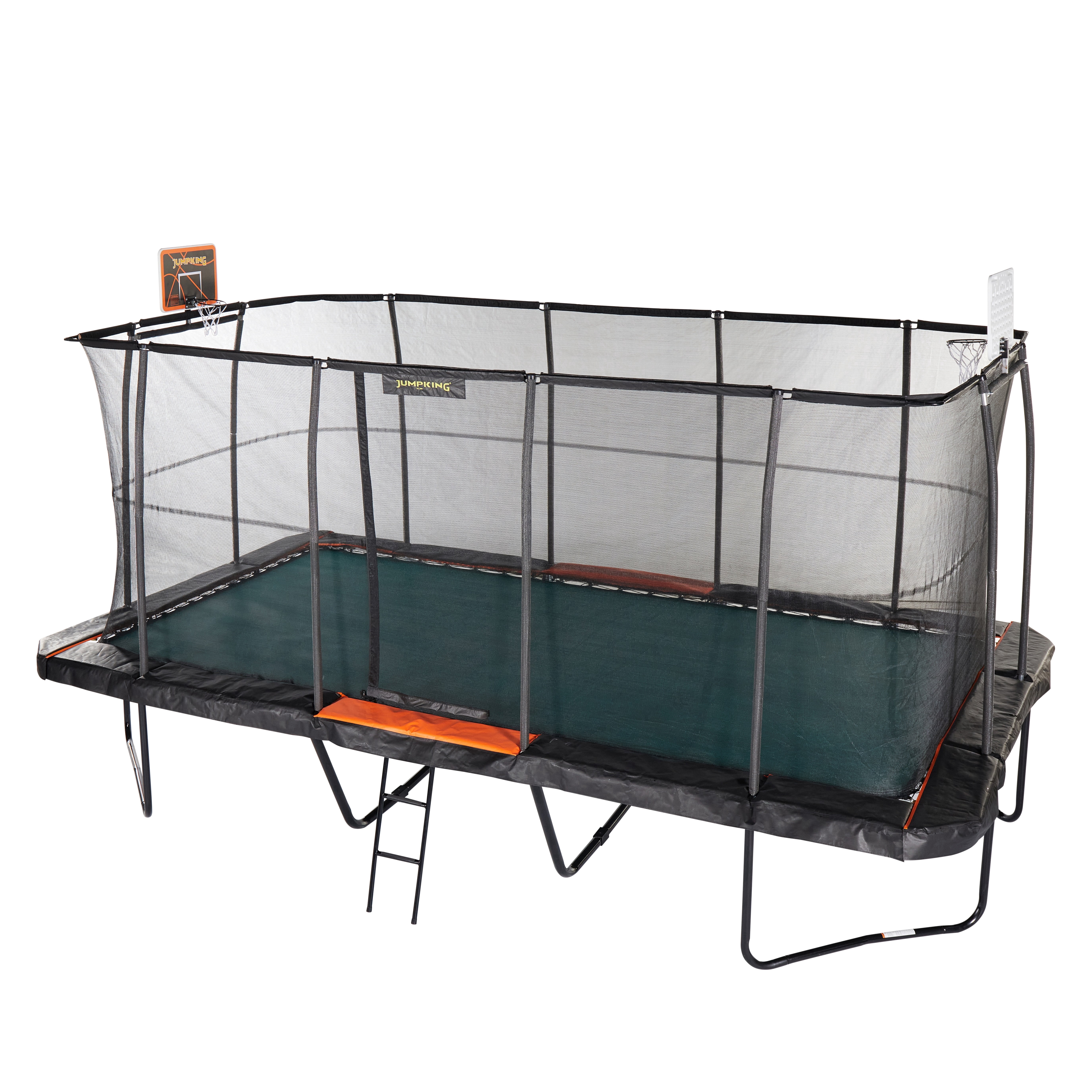 JumpKing 10 ft x 18 ft Rectangular Trampoline with 2 Basketball Hoops and Ladder (Black, 10 ft x 18 ft) cjfhf