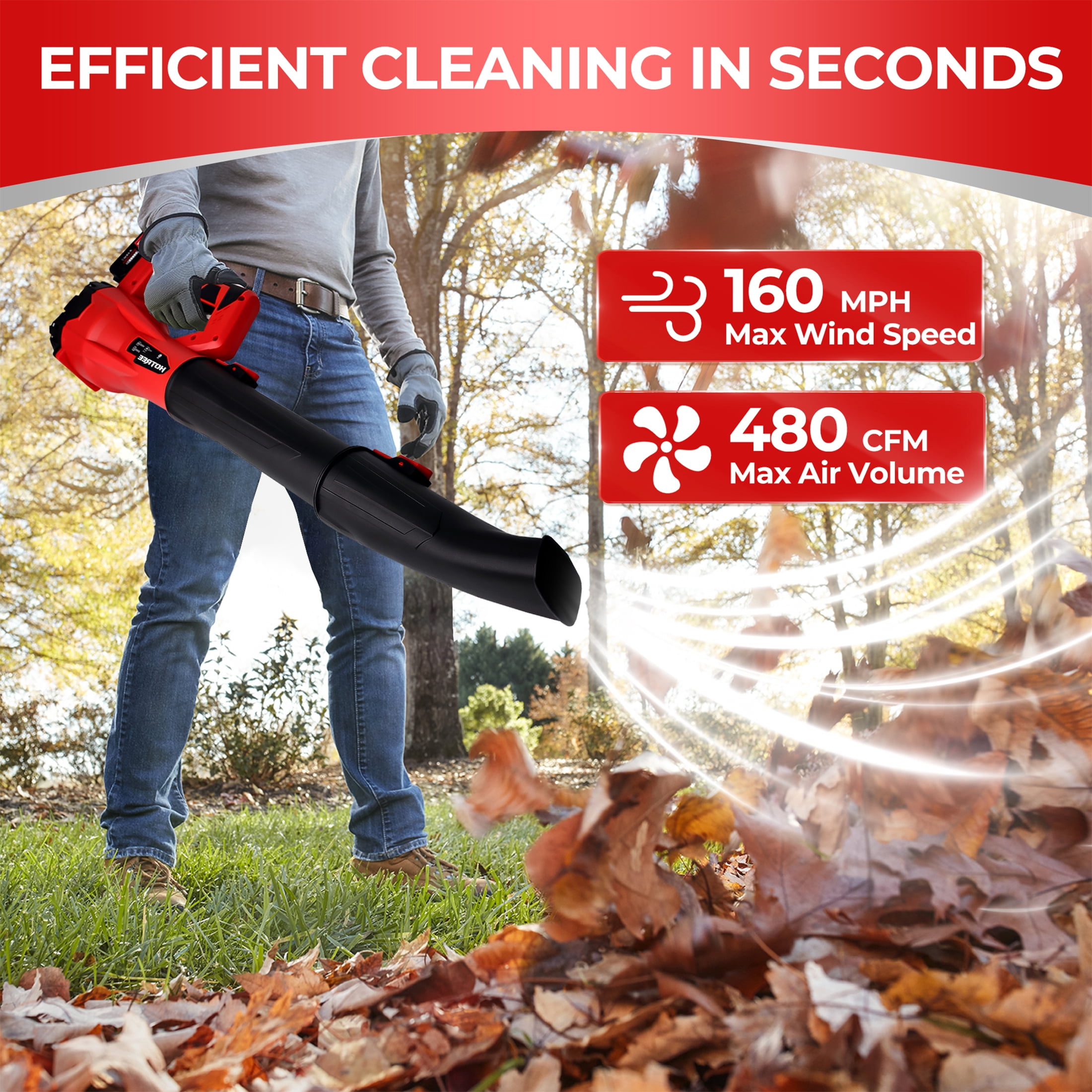 HOTREE Cordless Electric Leaf Blower, 480CFM 160MPH, 6 Speed Settings with 2 Batteries (Black, 2-Battery Kit) gnrsl