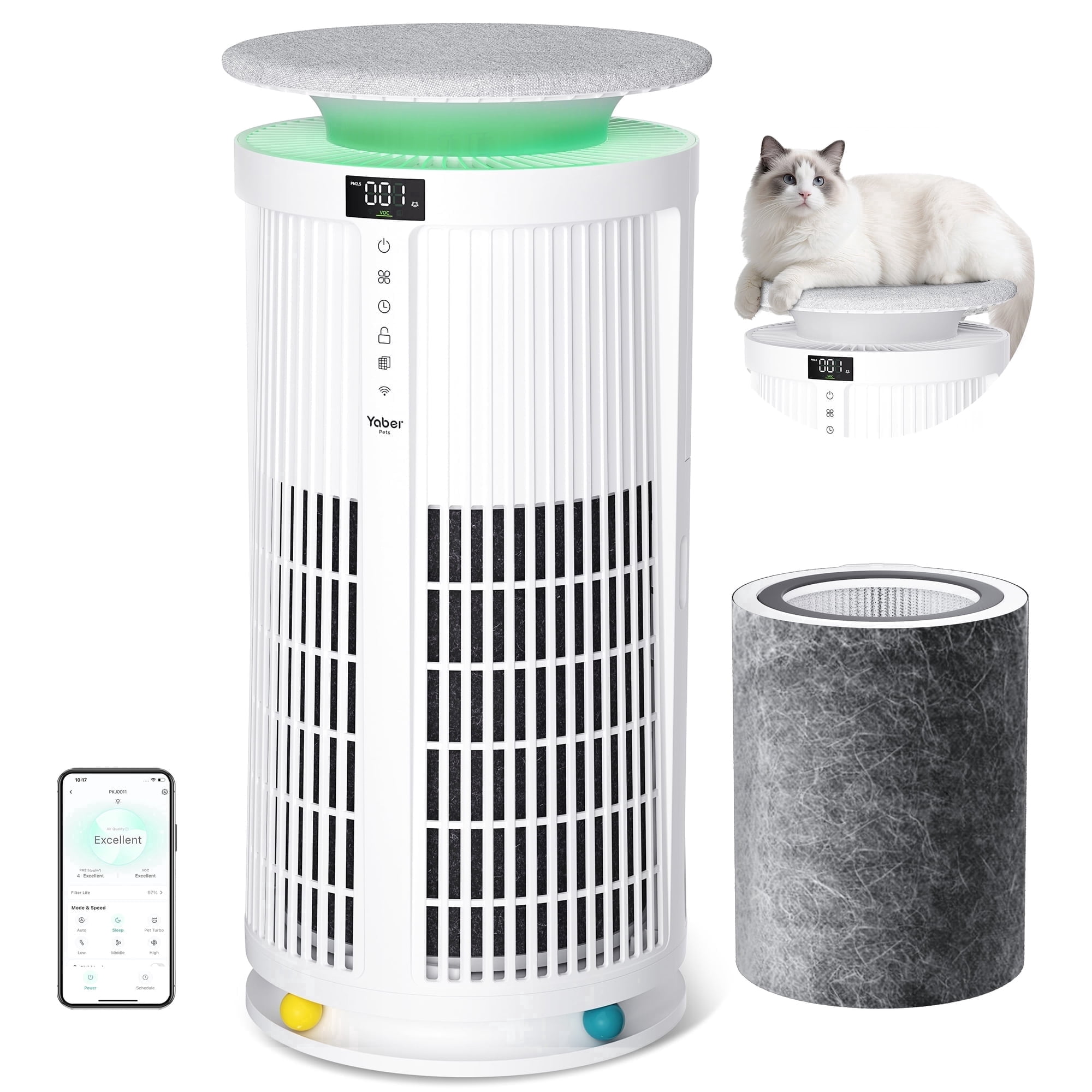 Yaber Pets True HEPA Air Purifier for Large Rooms, Smart Auto Mode with PM2.5 Sensor (White, 4200 sq. ft.) bpw0g
