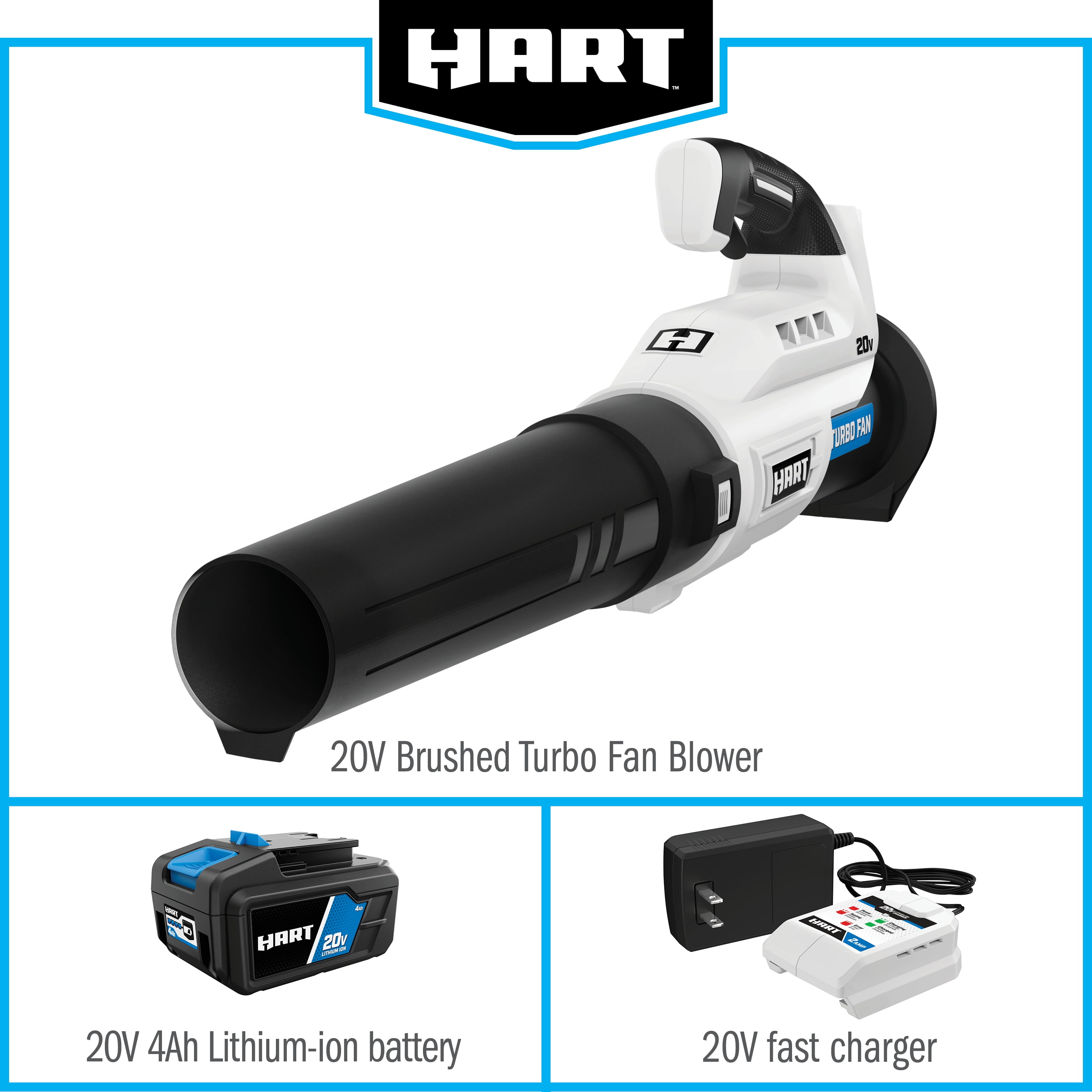 HART 20V Cordless Turbo Fan Leaf Blower (4.0Ah Lithium-Ion Battery, 1 Pack) 5l2st