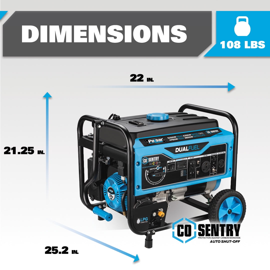 Pulsar 5,250-Watt Dual Fuel Portable Generator with CO Sentry (5,250 Watt) juk0z