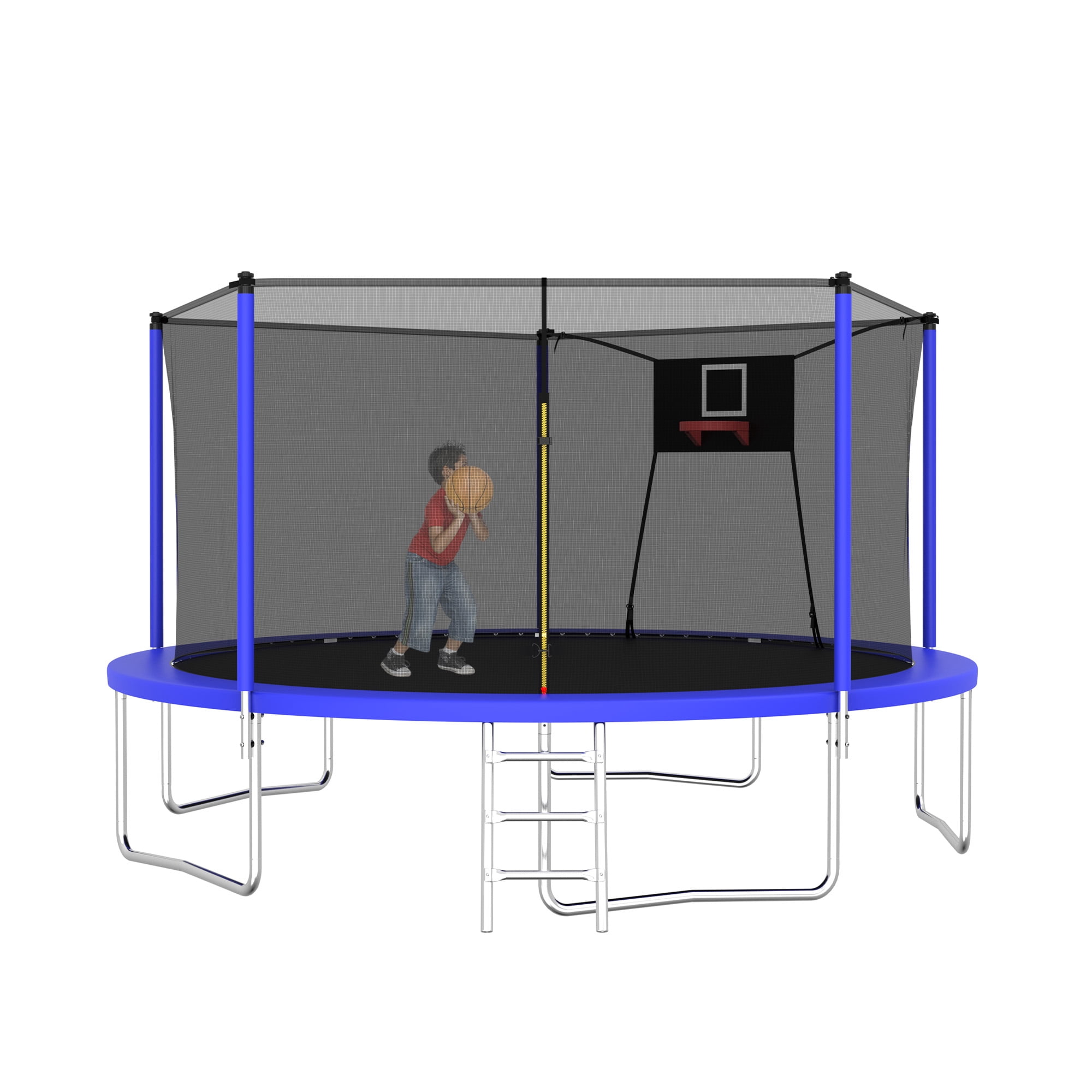 Segmart 14 ft Round Outdoor Trampoline with Enclosure, Basketball Hoop, and Ladder (Blue, 14 ft) ufxpn
