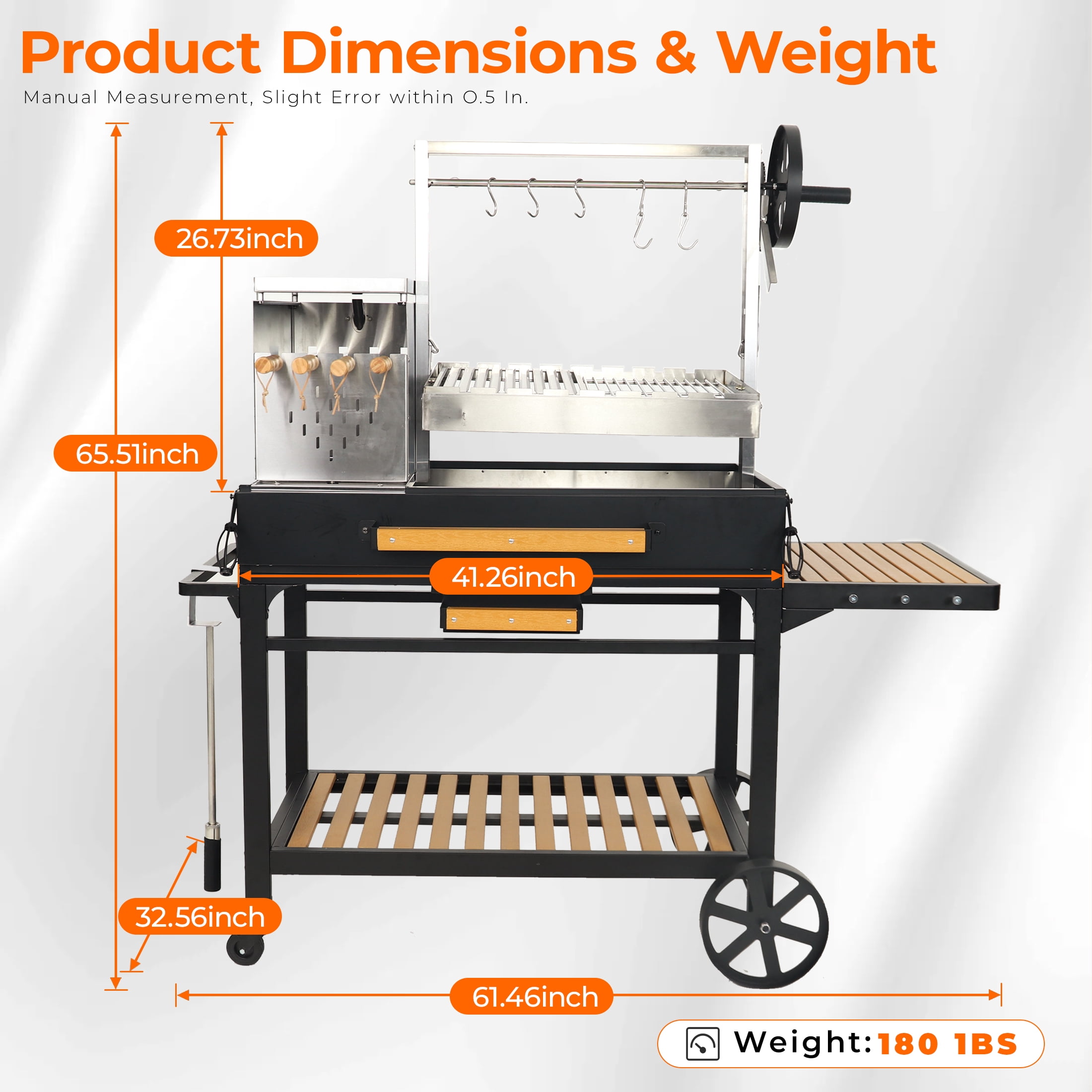 Flintex Professional Argentine Santa Maria Grill, Wood & Charcoal BBQ with Adjustable Height Grate (Black) 8tt1w