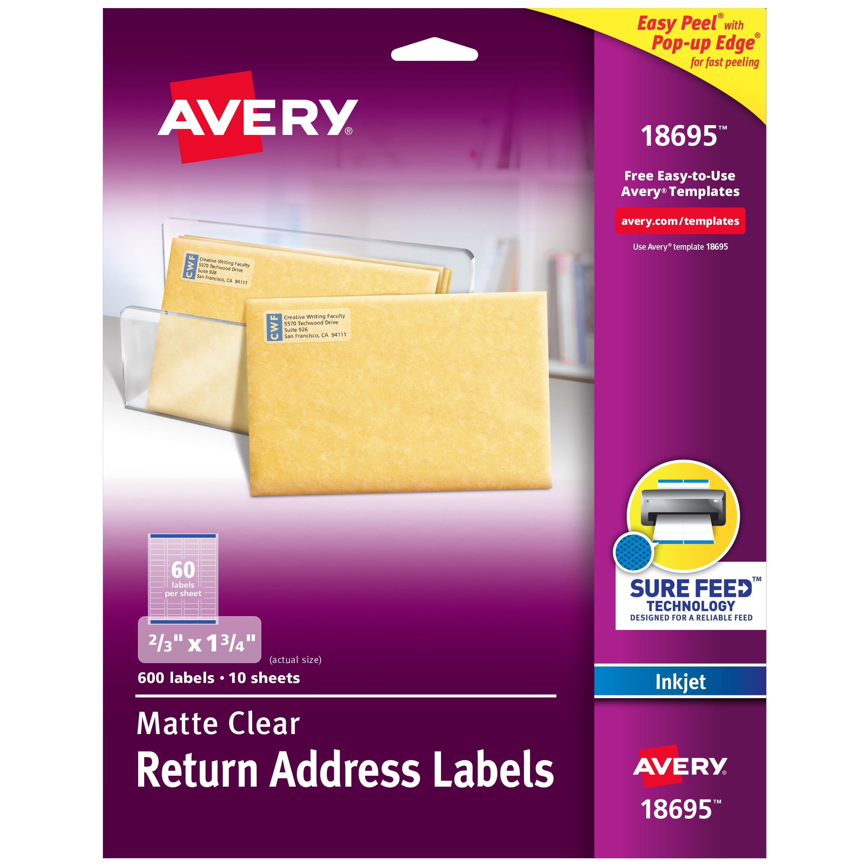 Avery Return Address Labels, Clear Mailing Stickers for Printers (0.67 in x 1.75 in, 600 Count) 0a5x4