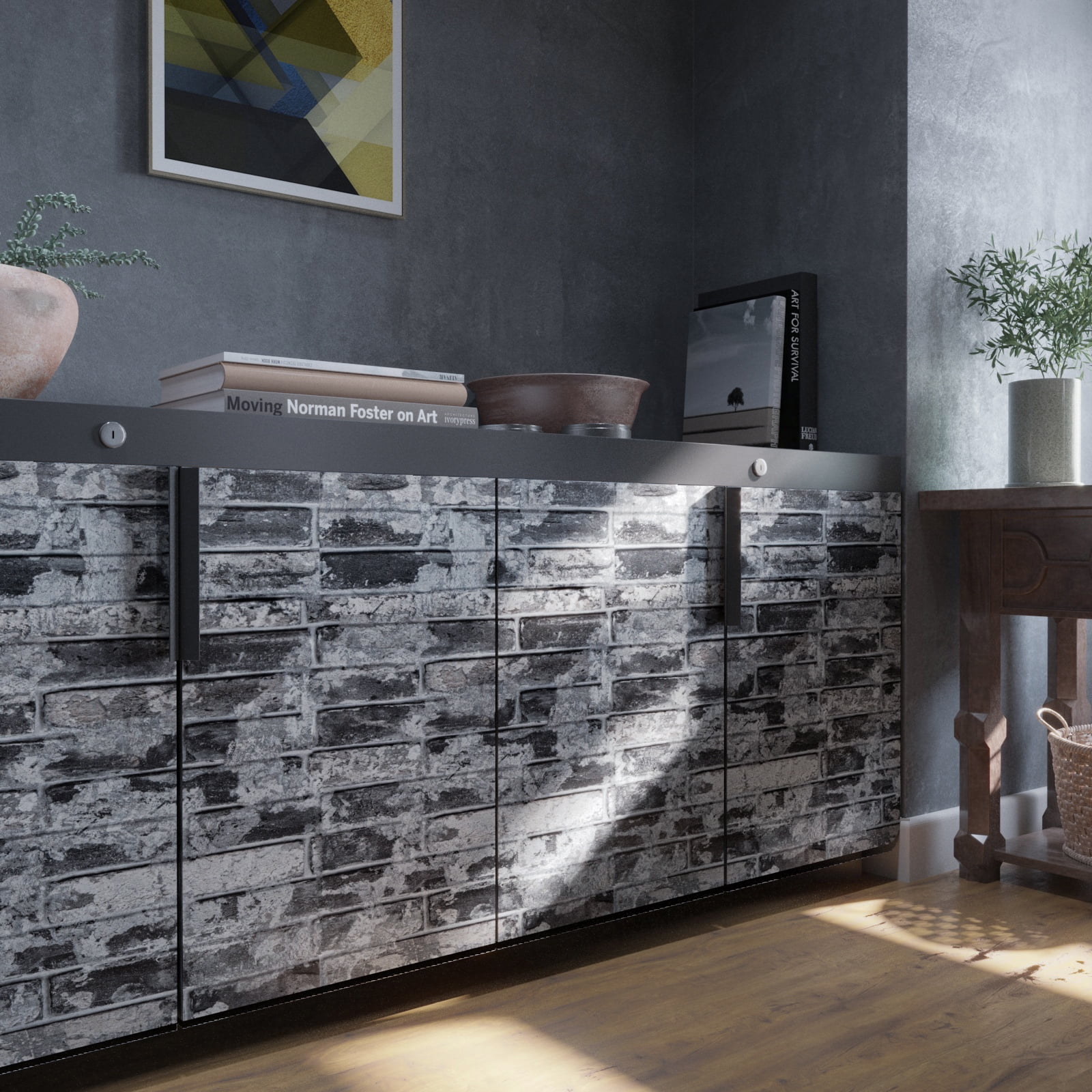 VEELIKE Peel and Stick Grey Brick Wallpaper, 3D Textured Self-Adhesive Contact Paper for Walls and Backsplash (Grey, 15.7 in x 118 in) 7j62e