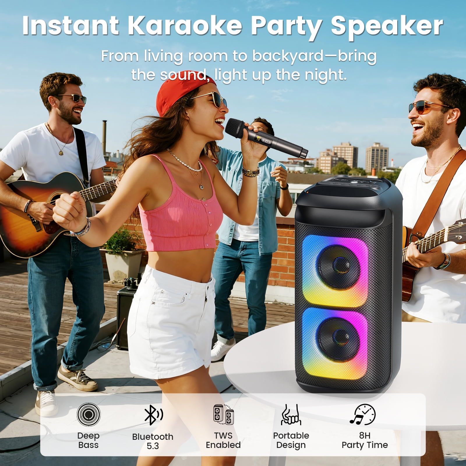 JYX Portable Bluetooth Party Speaker System with Dual Microphones and Remote Control (Black, 40W) yj1lj