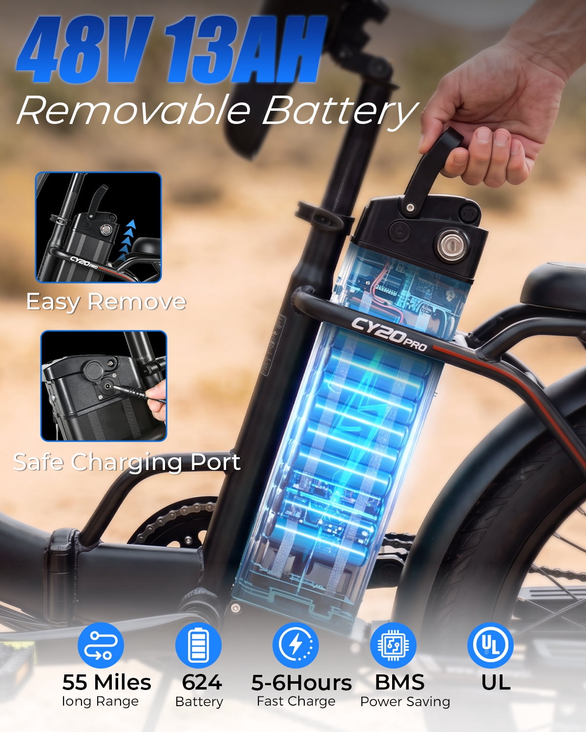 SAMEBIKE Electric Bike for Adults 20 in Fat Tire Folding Ebike with 1200W Motor and 48V 13Ah Battery (Black) xdw8n
