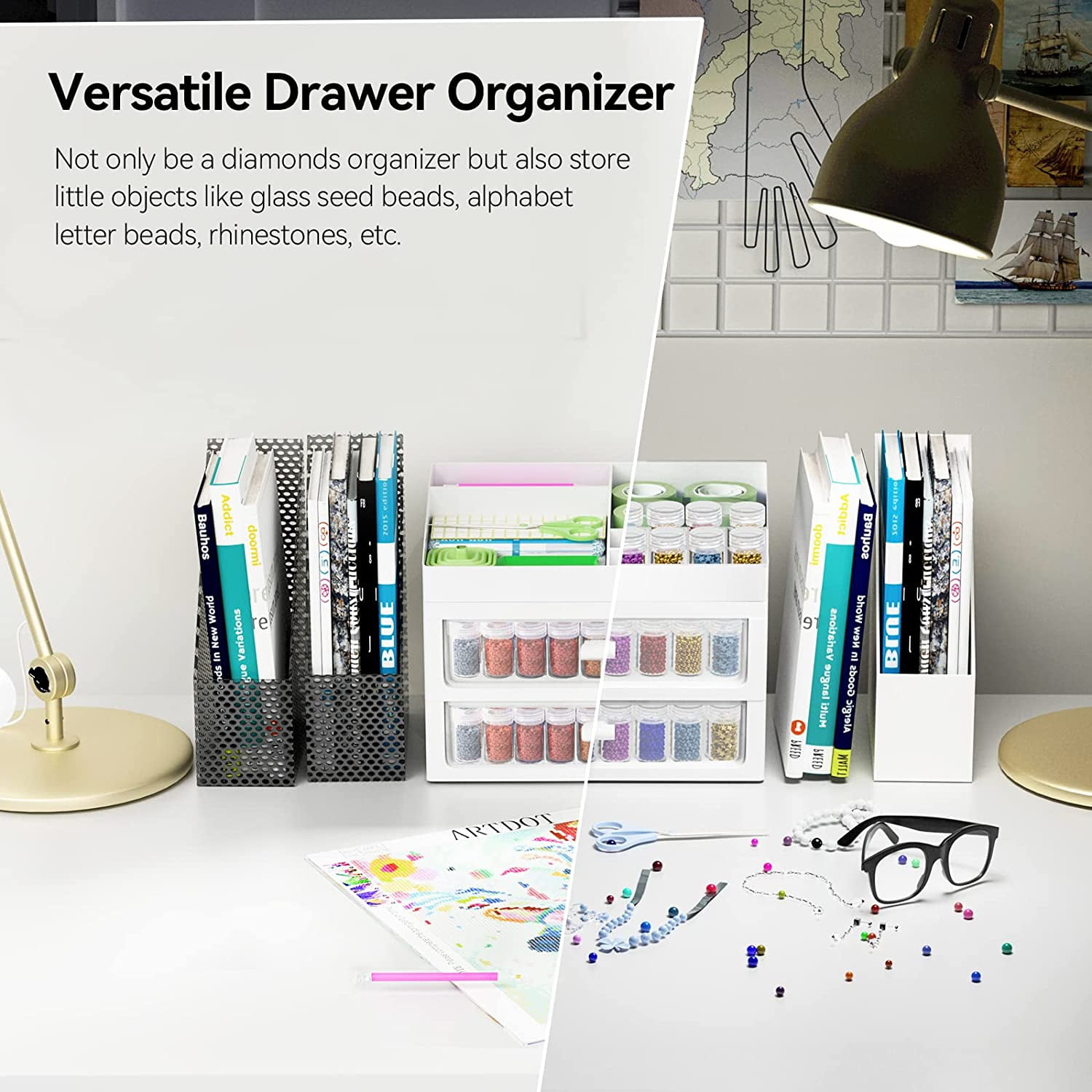 ARTDOT Diamond Painting Drill Storage Organizer, Stackable Craft Bead Containers with Lids (White, 96 Jars) 90a0p