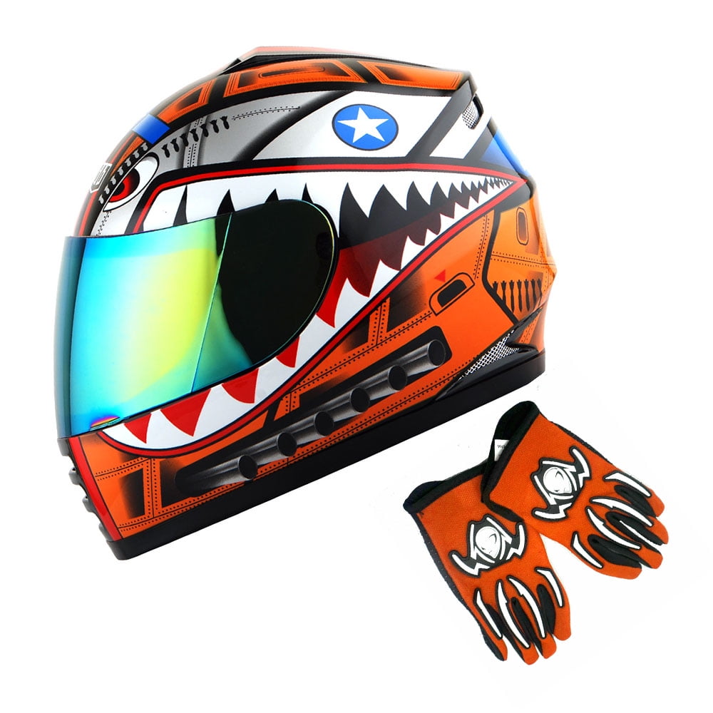 1Storm Youth Full Face Motorcycle Helmet and MX Glove Set (Orange, Small) to03n
