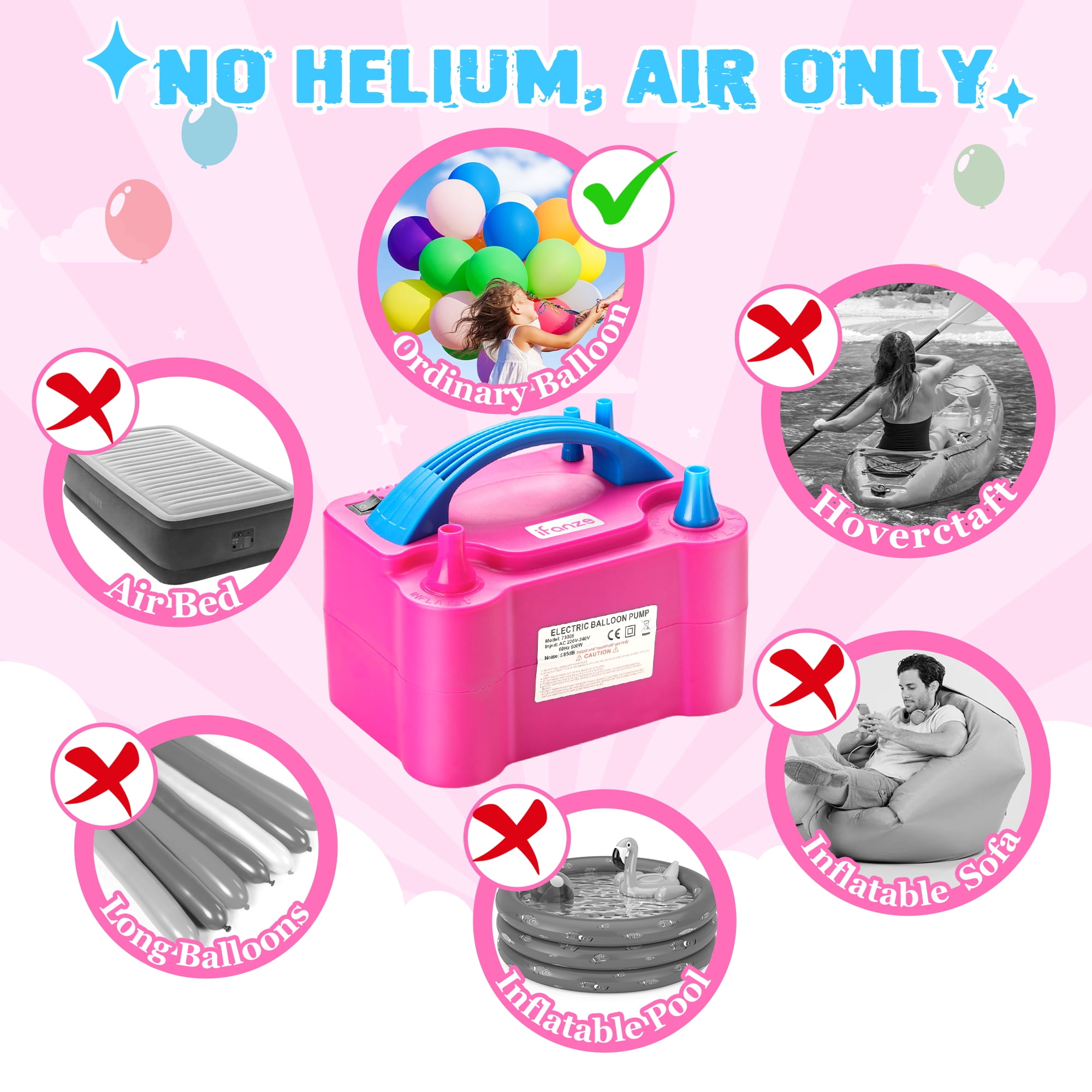 Qunler Electric Balloon Pump, Dual Nozzle Air Inflator for Party Decorations (Rose Red) edy5r