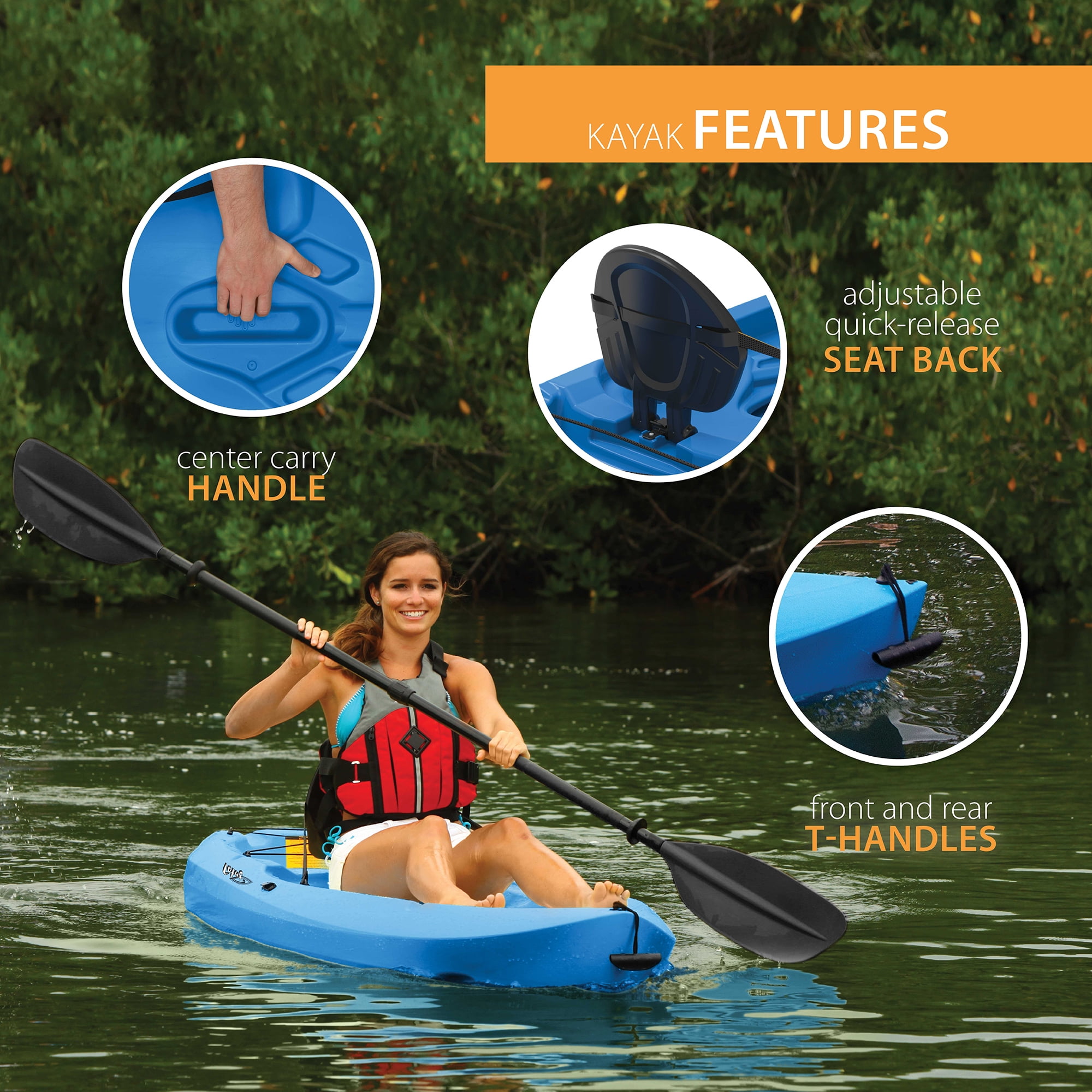 Lifetime Lotus Sit-On-Top Kayak with Paddle (Blue, 8 ft, 2-Pack) 9etom