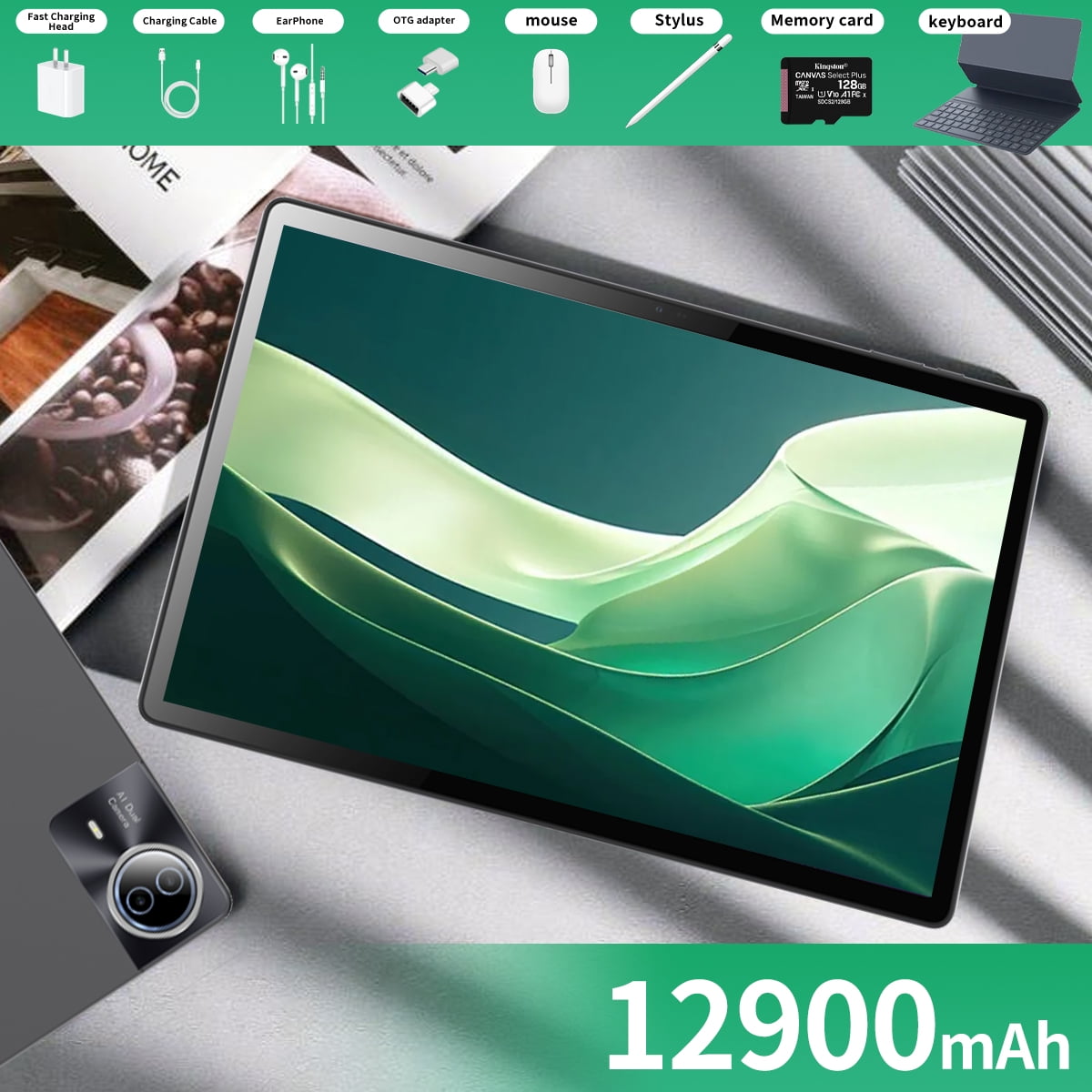 JWEIBK 14.0-Inch Android 14 Tablet, 2-in-1 Laptop with Keyboard, 20GB RAM 1000GB ROM, 5G Wi-Fi High-Performance Computer (Black, 14.0 in) bo3fw