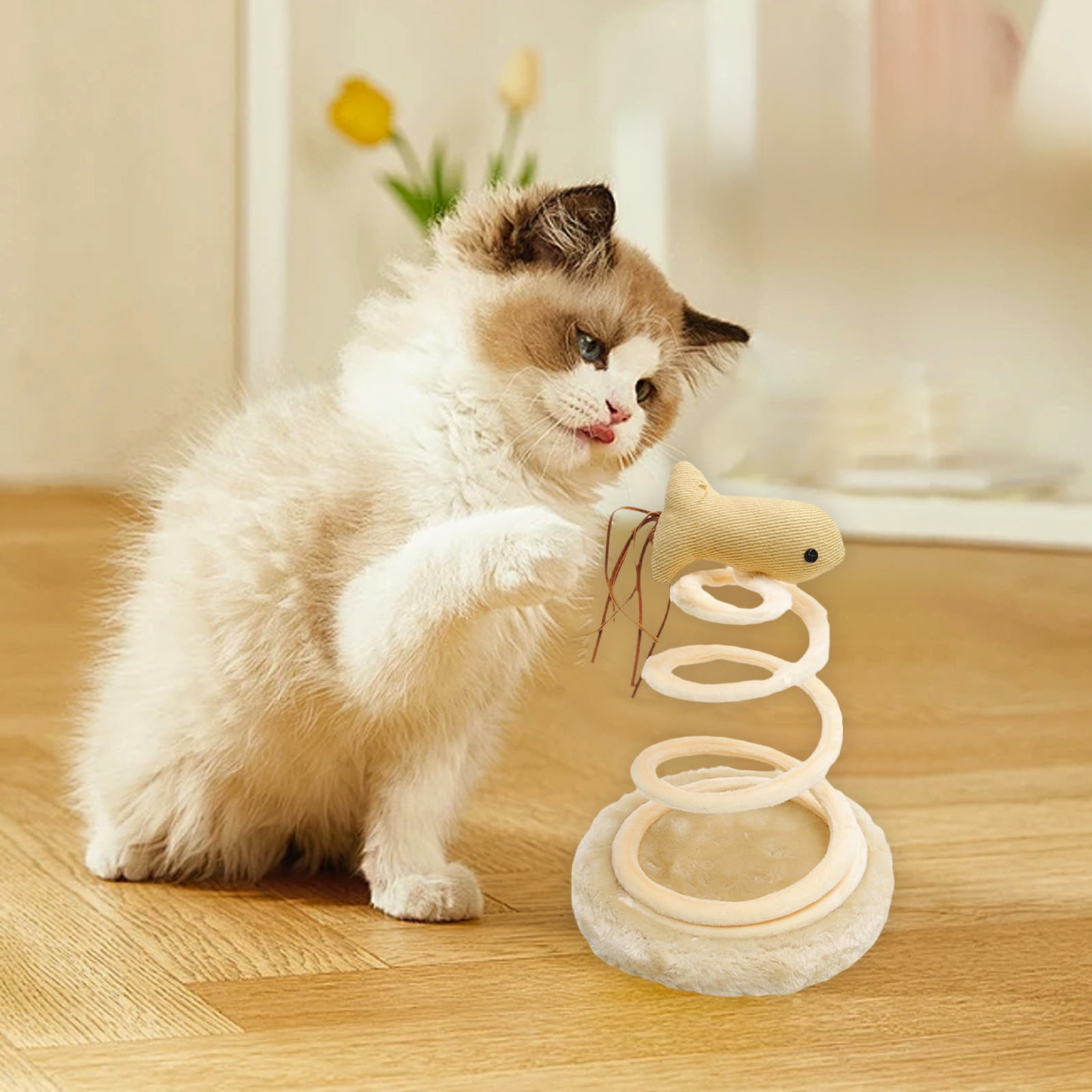 Tarmeek Interactive Cat Toy with Rotating Track and Detachable Feather (Beige, 12 in) dszy2