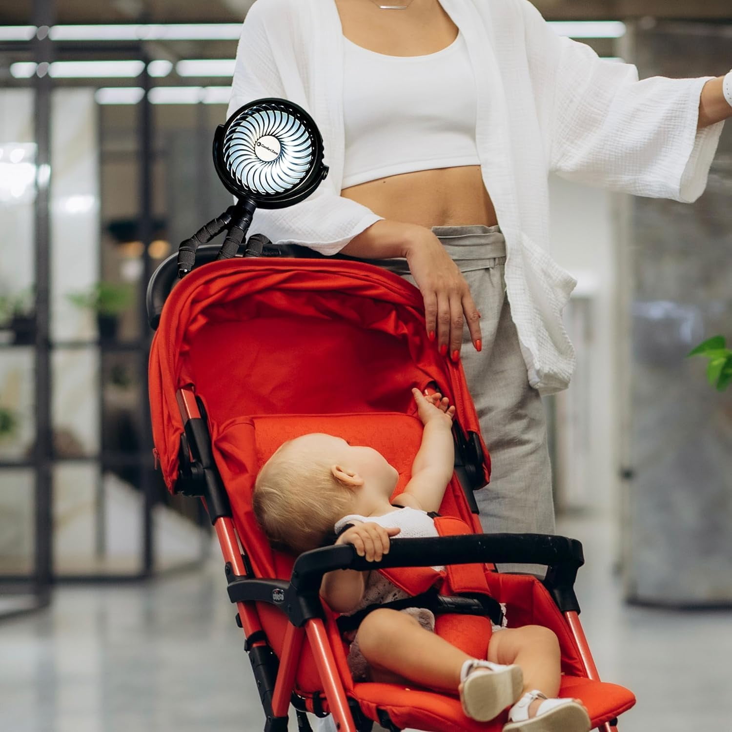 Comfort Zone 4 in Tri-Pod Stroller Fan, Portable Rechargeable Mini Fan with Flexible Legs (Black, 9 in Height) waimv