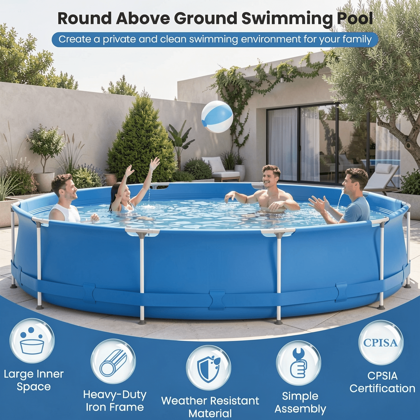Airfind Round Above Ground Swimming Pool with Iron Frame and Cover (Blue, 12 ft x 30 in) ozlb0