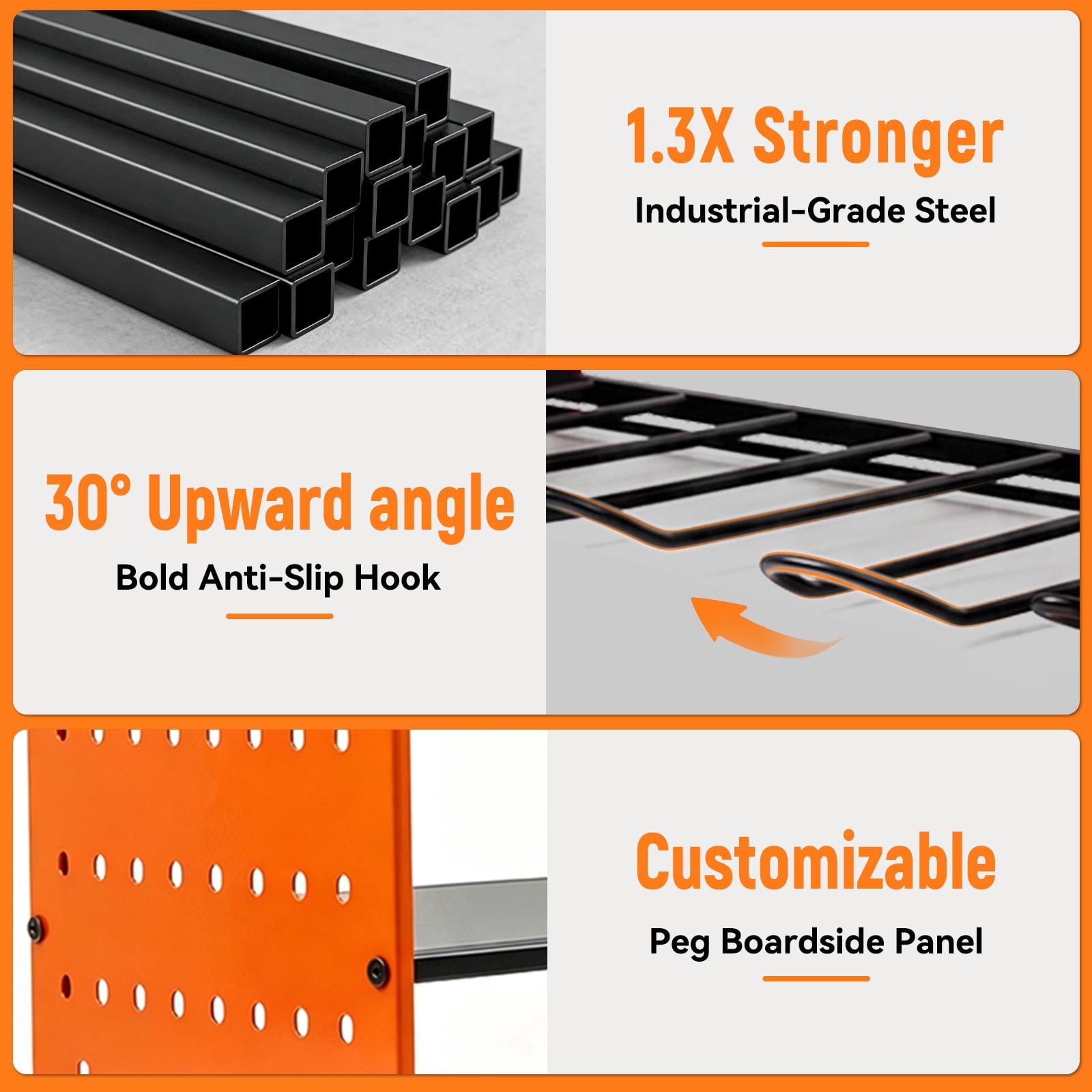 Loonpon Power Tool Organizer Wall Mount, 4-Layer Heavy Duty Drill Storage Shelf with Hooks (Orange, 16.4 in x 8.7 in x 18.9 in) ukydt