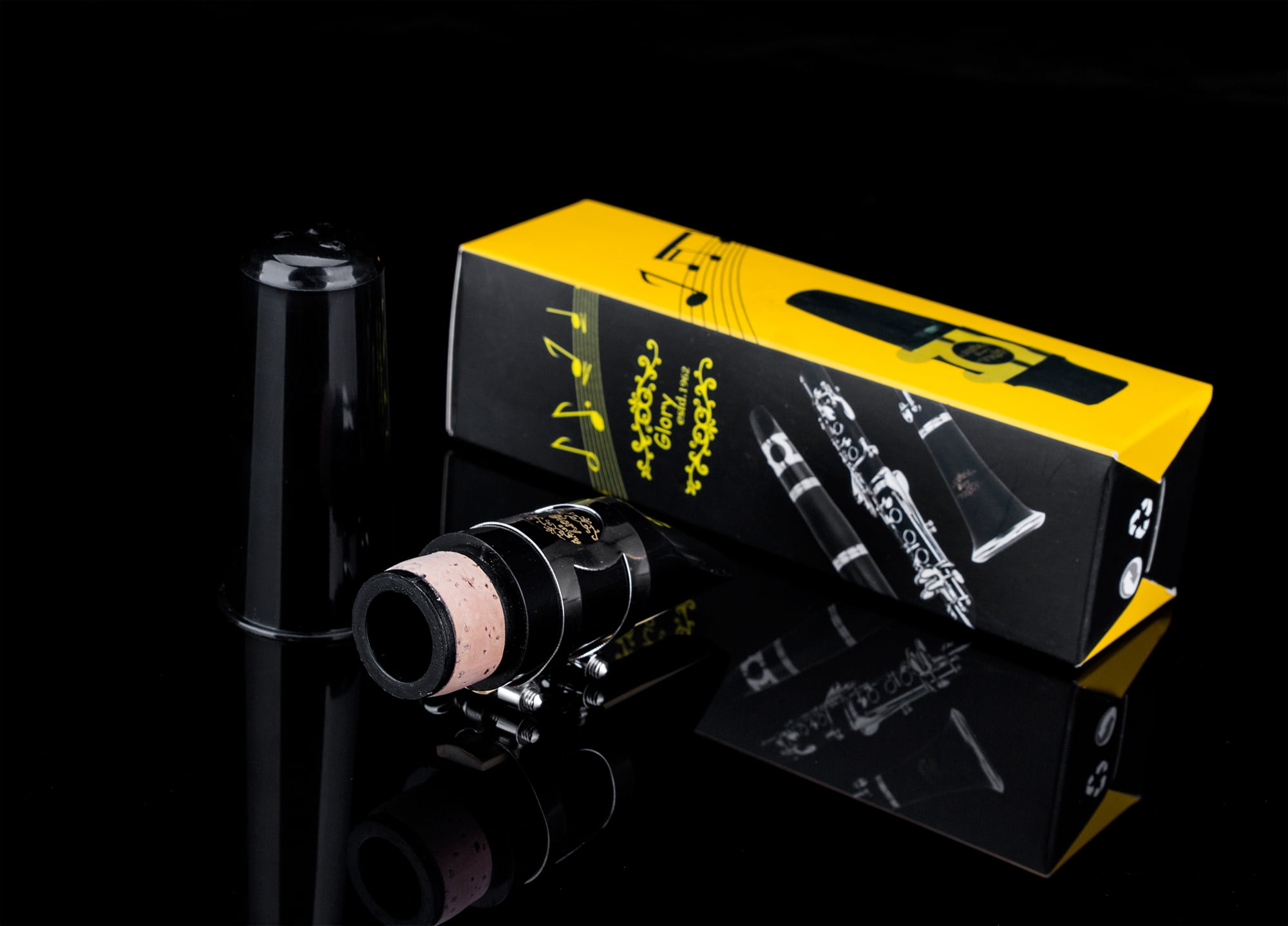 GLORY Clarinet Mouthpiece Kit with Ligature, Reed, and Cap (Black, Standard Bb) 7mavo