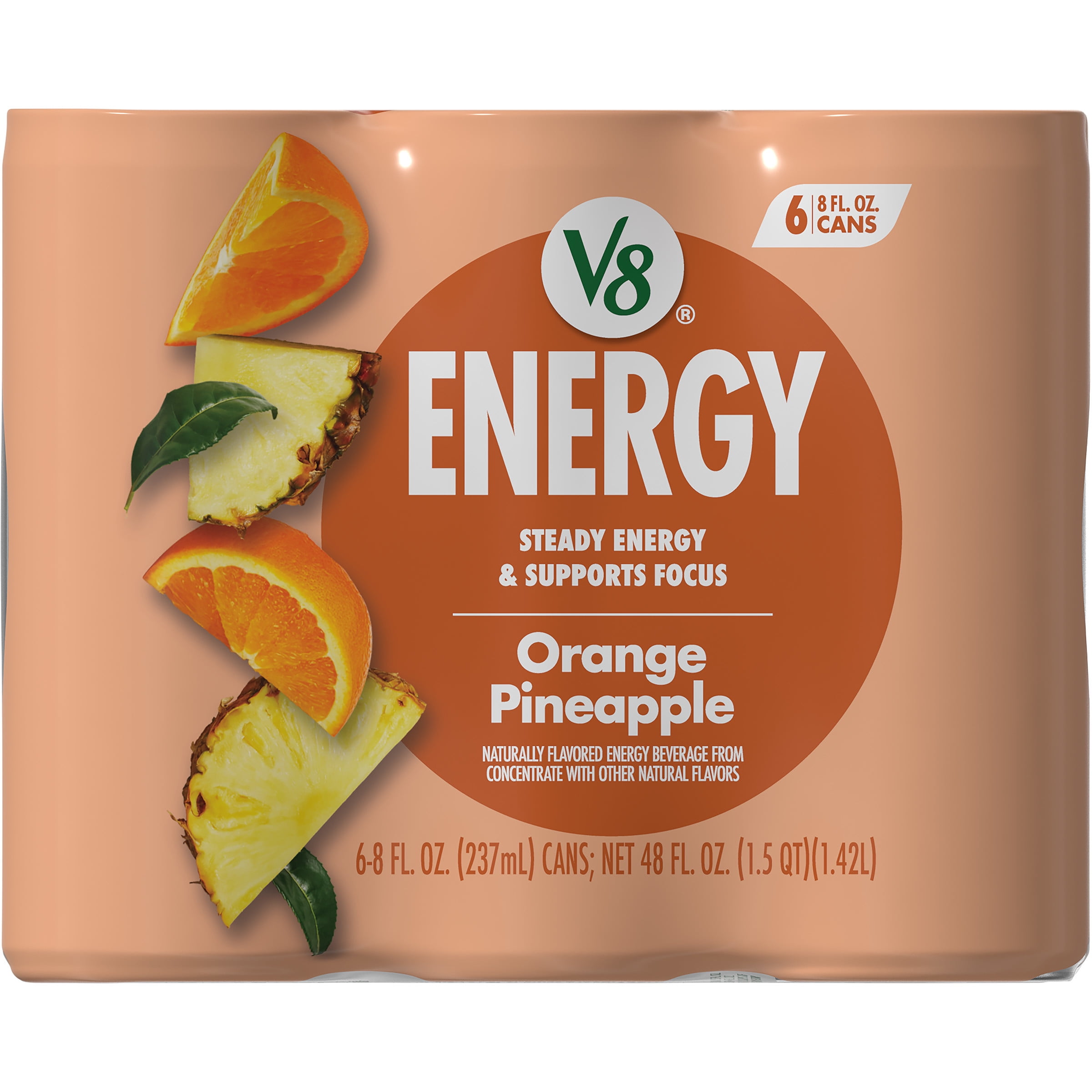 V8 Energy Orange Pineapple Sparkling Energy Drink (Orange Pineapple, 6 Pack of 8 fl oz) vqtjo