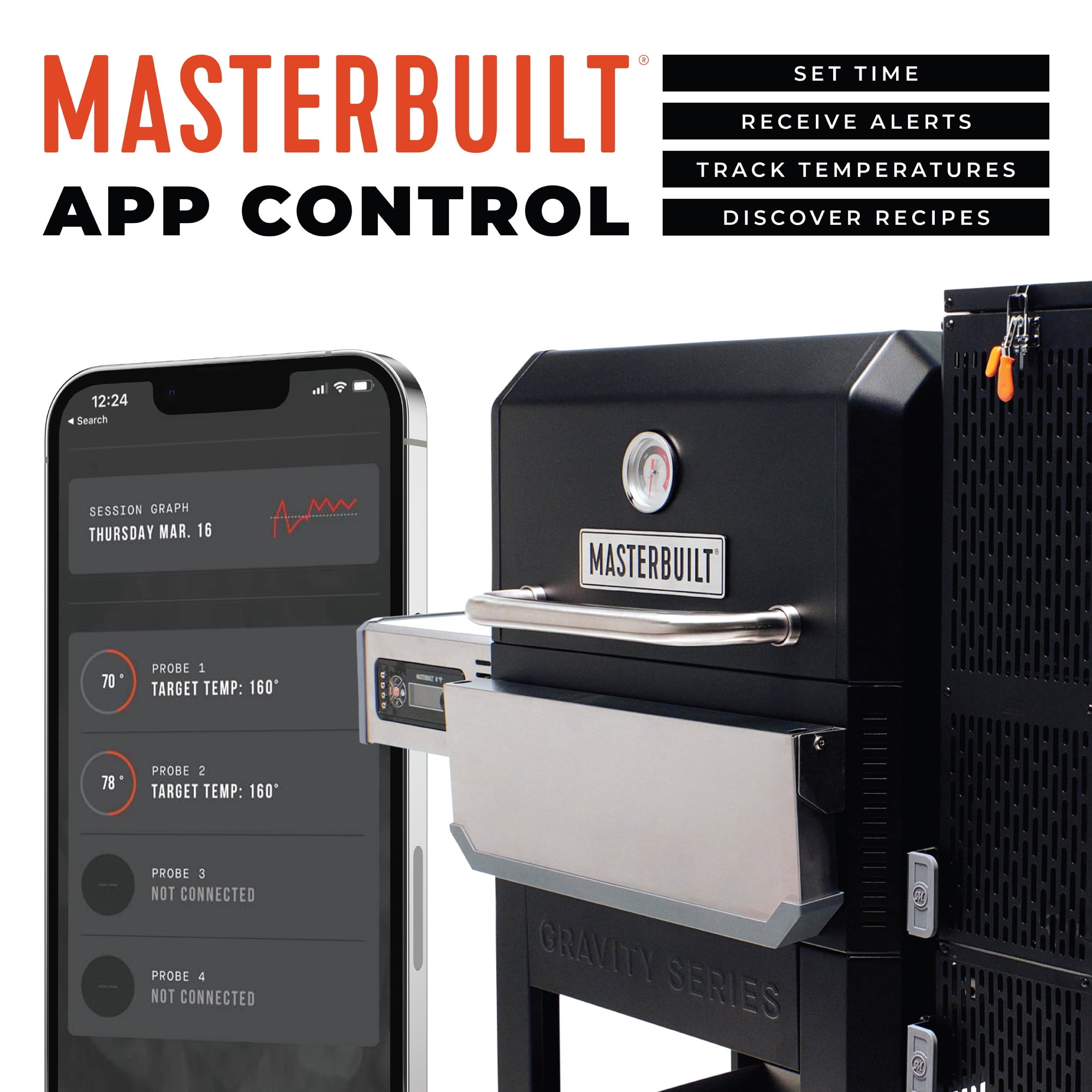 Masterbuilt Gravity Series 800 Digital Charcoal Smoker Grill with Griddle Insert (Black, 800 sq in) l4m75