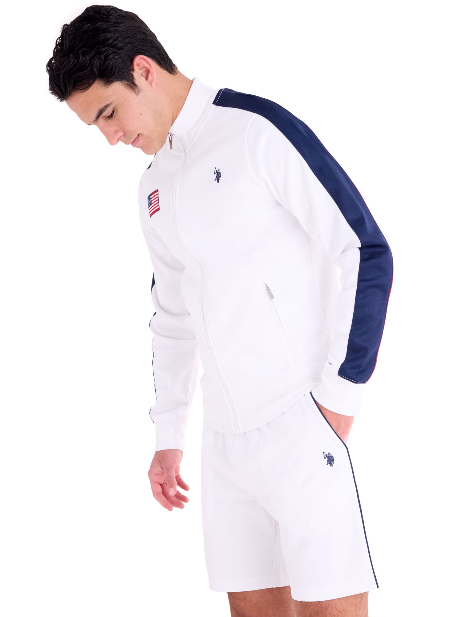 U.S. Polo Assn. Men's USA Track Jacket Performance Knit Full-Zip Outerwear (White, S) v1moh