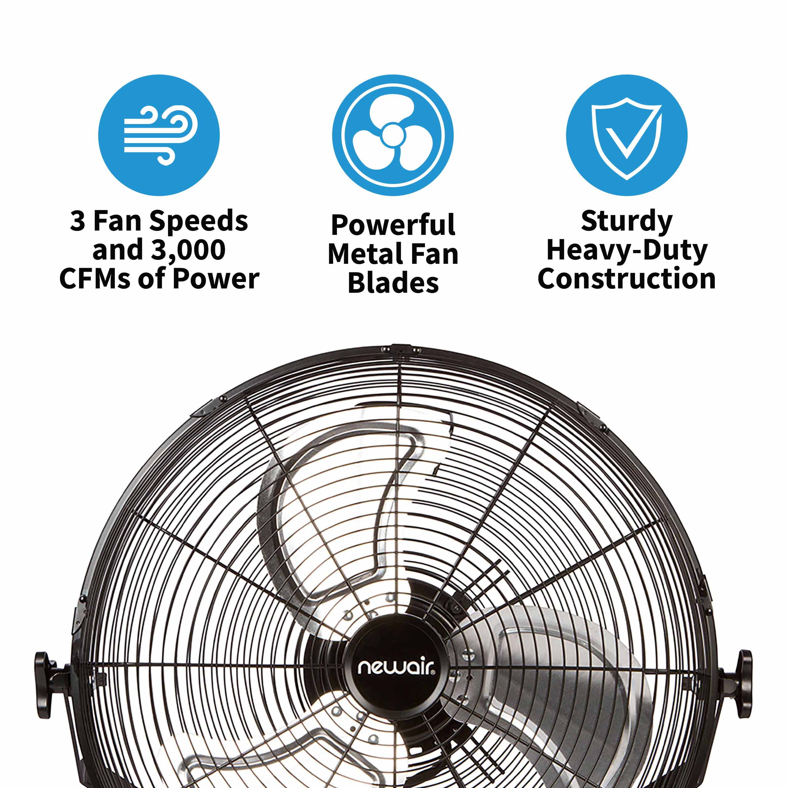 NewAir 18 in High-Velocity Industrial Floor Fan, Heavy-Duty Metal Construction, 3-Speed Adjustable Tilt (Black, 18 in) sizzs