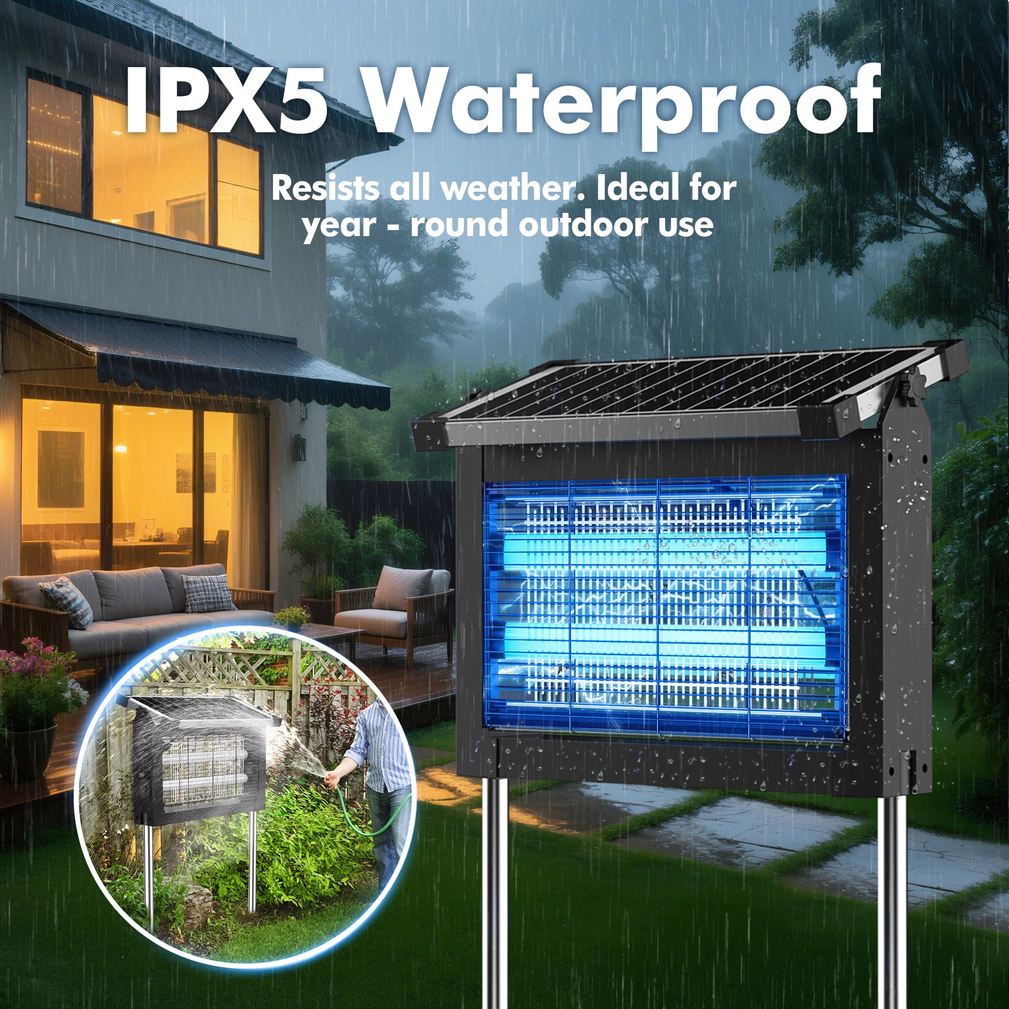 REPPISS Solar Bug Zapper Outdoor, Waterproof Mosquito & Fly Killer Lamp for Garden and Patio (1 Acre Coverage) cyn8r