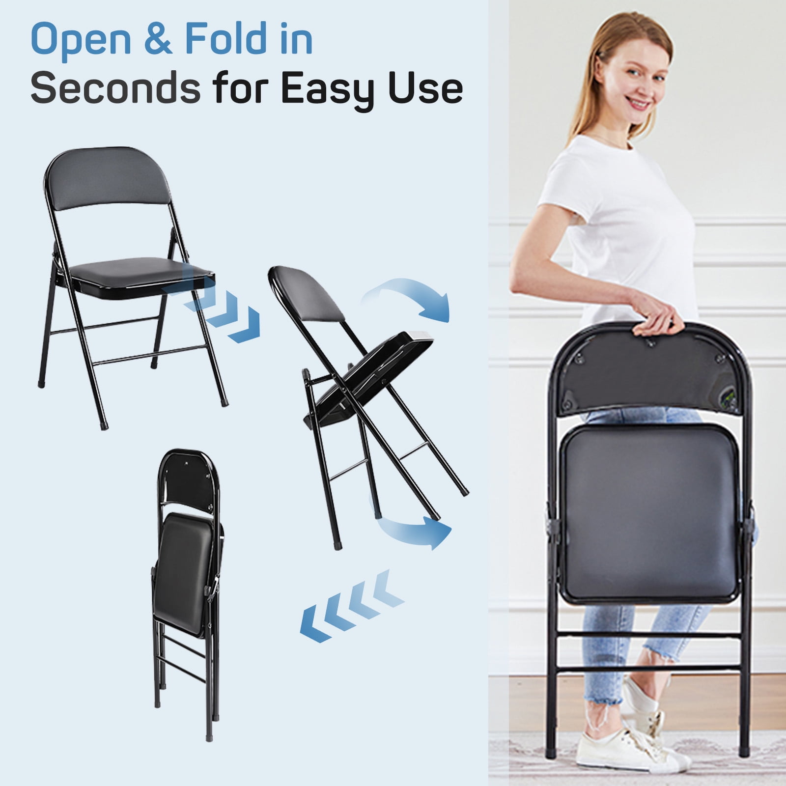 Atilioo Folding Chairs with Padded Leather Seat and Metal Frame (Black, 2 Pack) abbr4