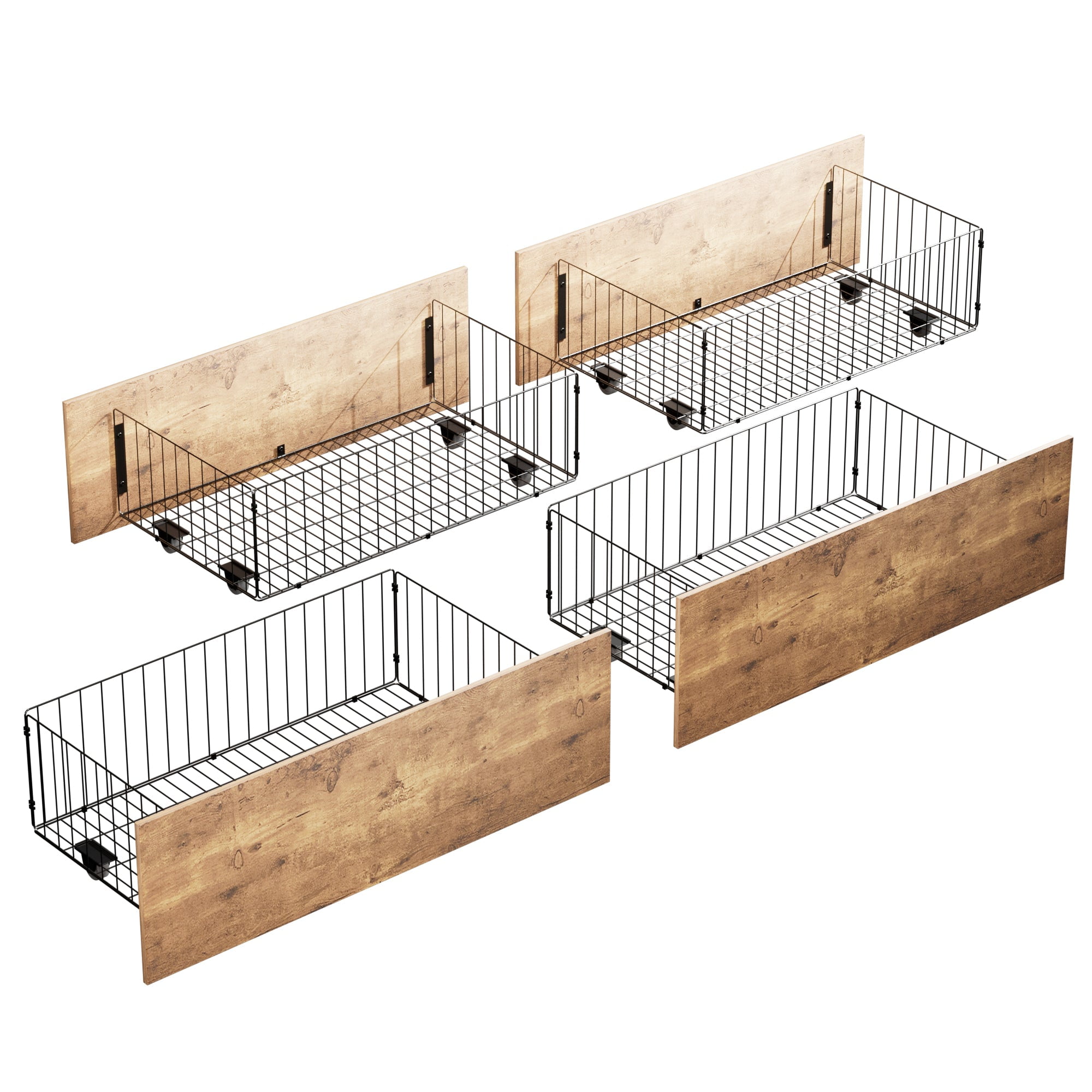 VECELO Underbed Storage Drawers (Rolling Metal Organizer, Set of 4, Brown, 37.6 in x 19.7 in x 13.4 in) gdz6p