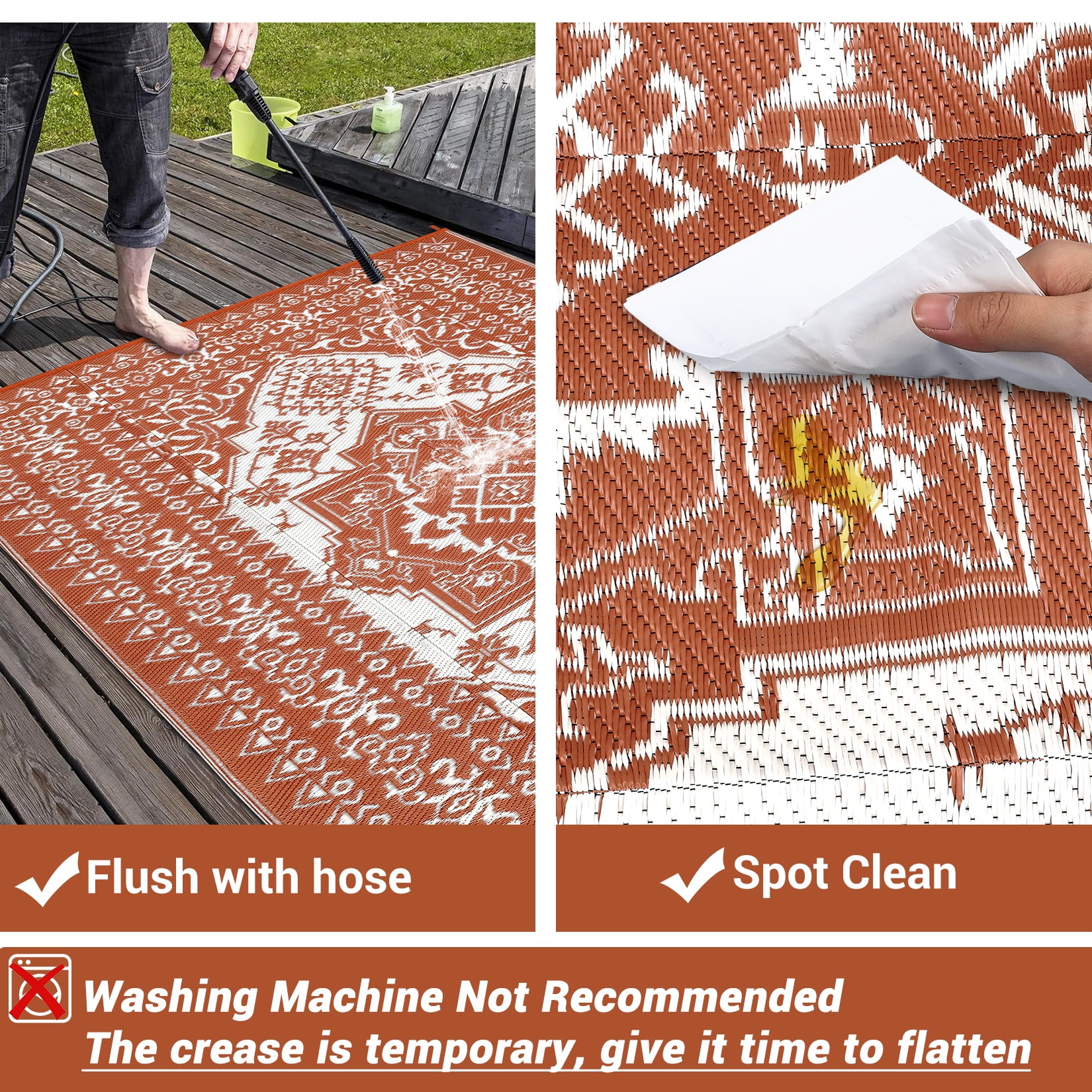 GlowSol Outdoor Area Rug, Waterproof Reversible Patio Carpet for Picnic and Deck (Brick Red/White, 8 ft x 10 ft) gx3b1