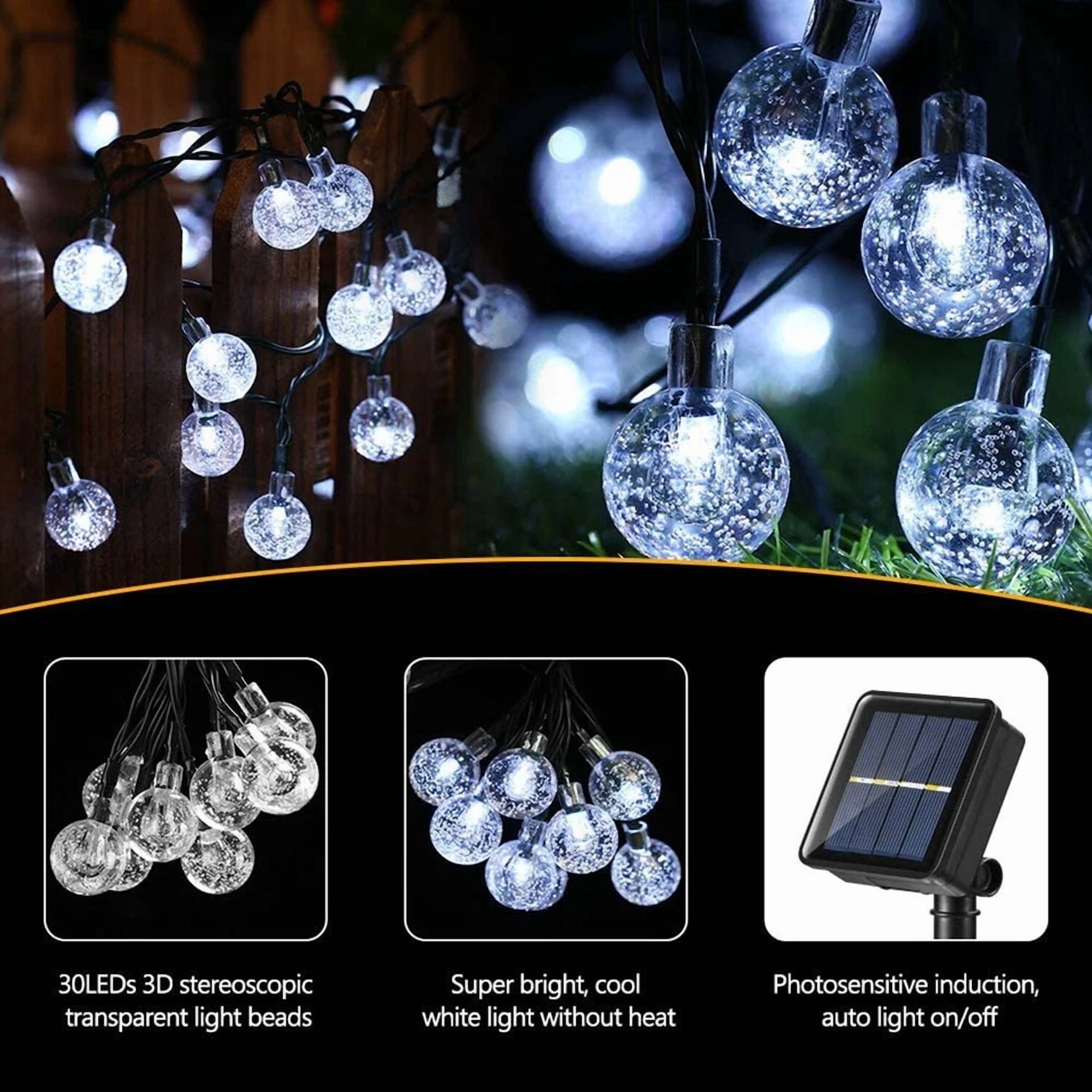 Purely Elizabeth Bubble String Lights Solar Powered LED Outdoor Decor (White, 30 Count) 5qc82