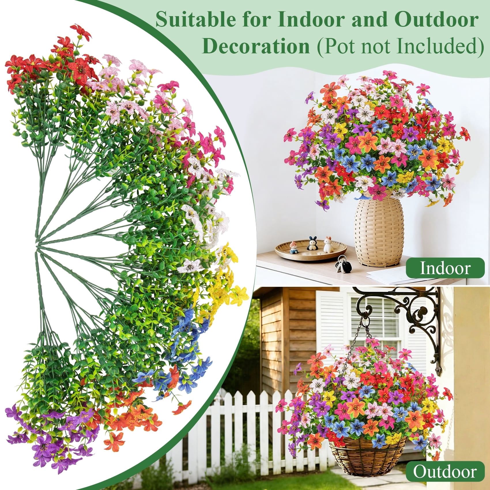 AcerichFad Artificial Silk Flowers for Outdoor Decor, UV-Resistant Faux Plants for Garden and Patio (Multicolor, 24 Bundles, 13.8 in) y9mgd