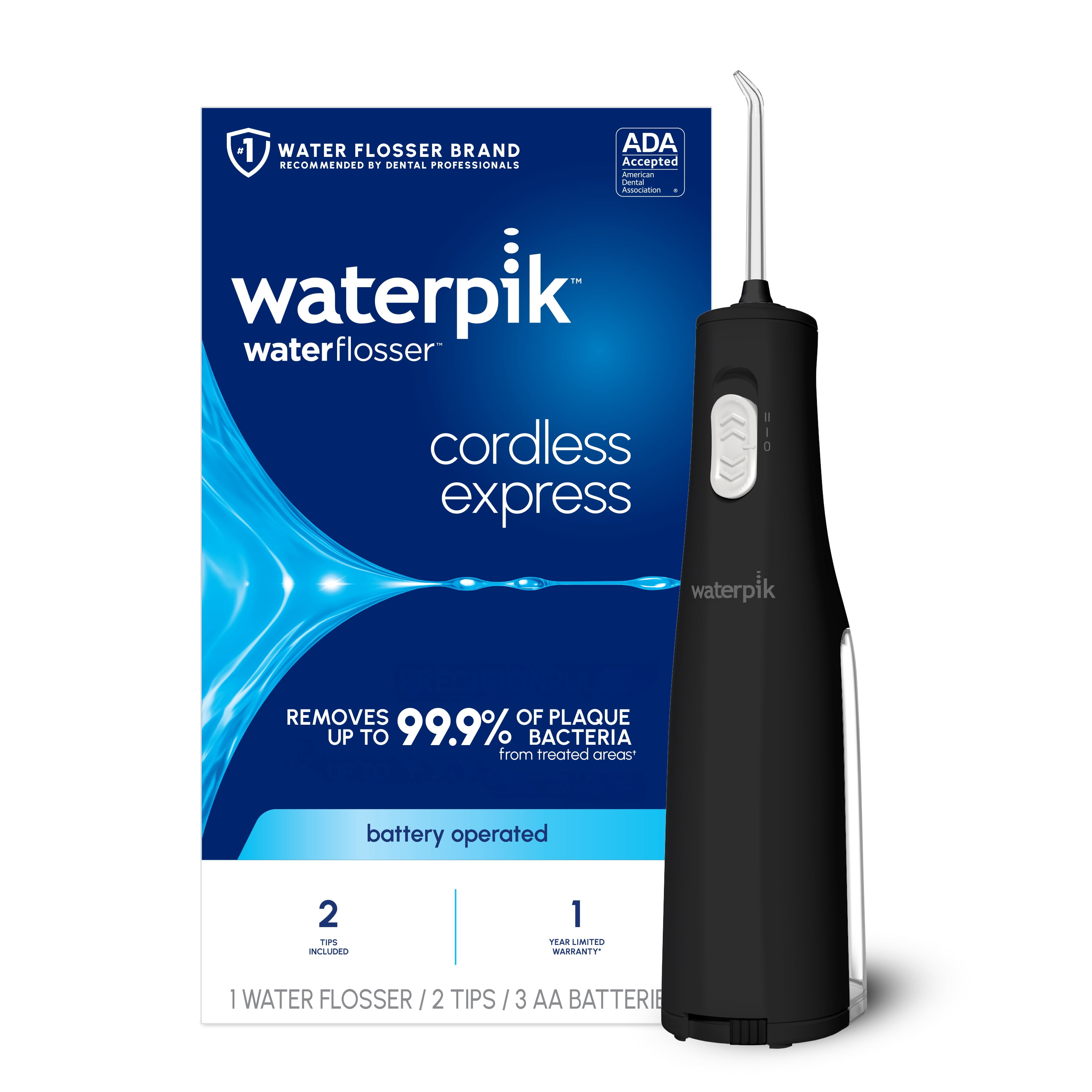 Waterpik Cordless Express Portable Water Flosser, Battery Operated Oral Irrigator (Black, 5 oz Reservoir) 013fi
