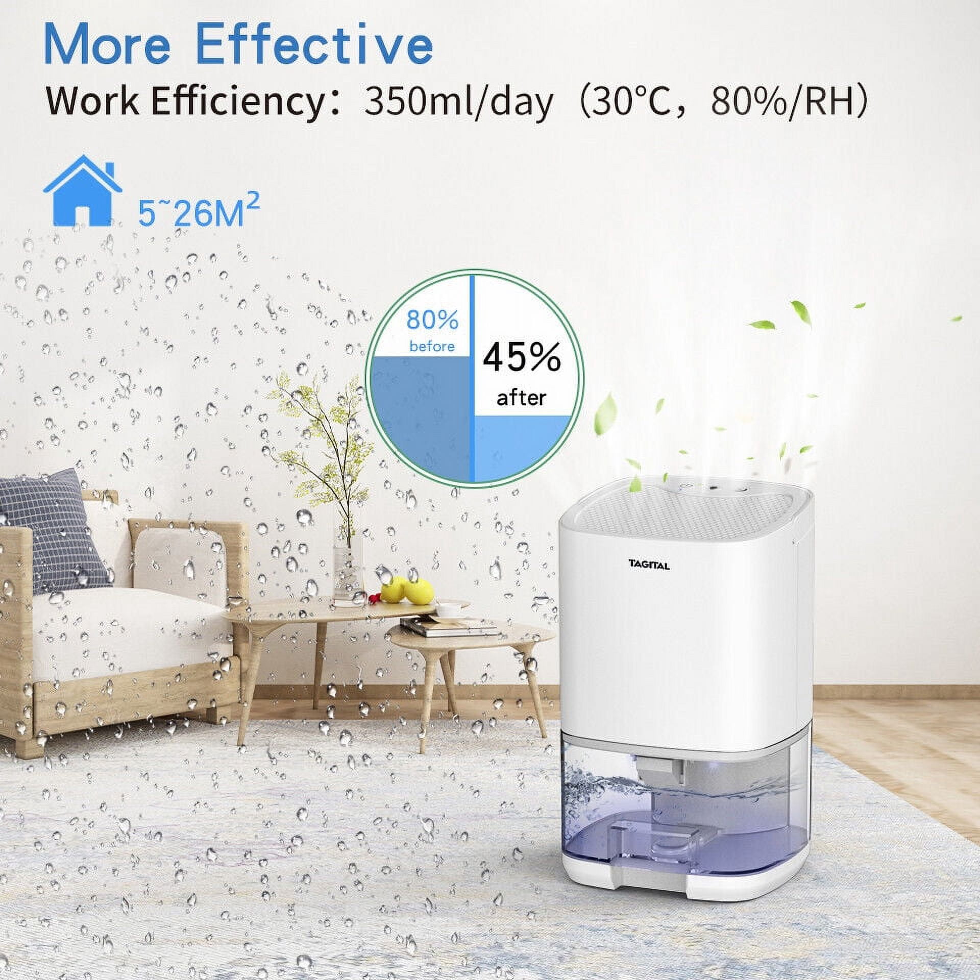Tagital Portable Dehumidifier for Home, Ultra Quiet Mini Air Dryer with 7 LED Lights (White, 35 oz) glq1s