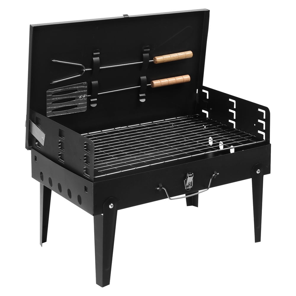 Tcbosik Portable Charcoal Grill, Folding Outdoor Barbecue Stove with Lid and Adjustable Height (Black) a059w