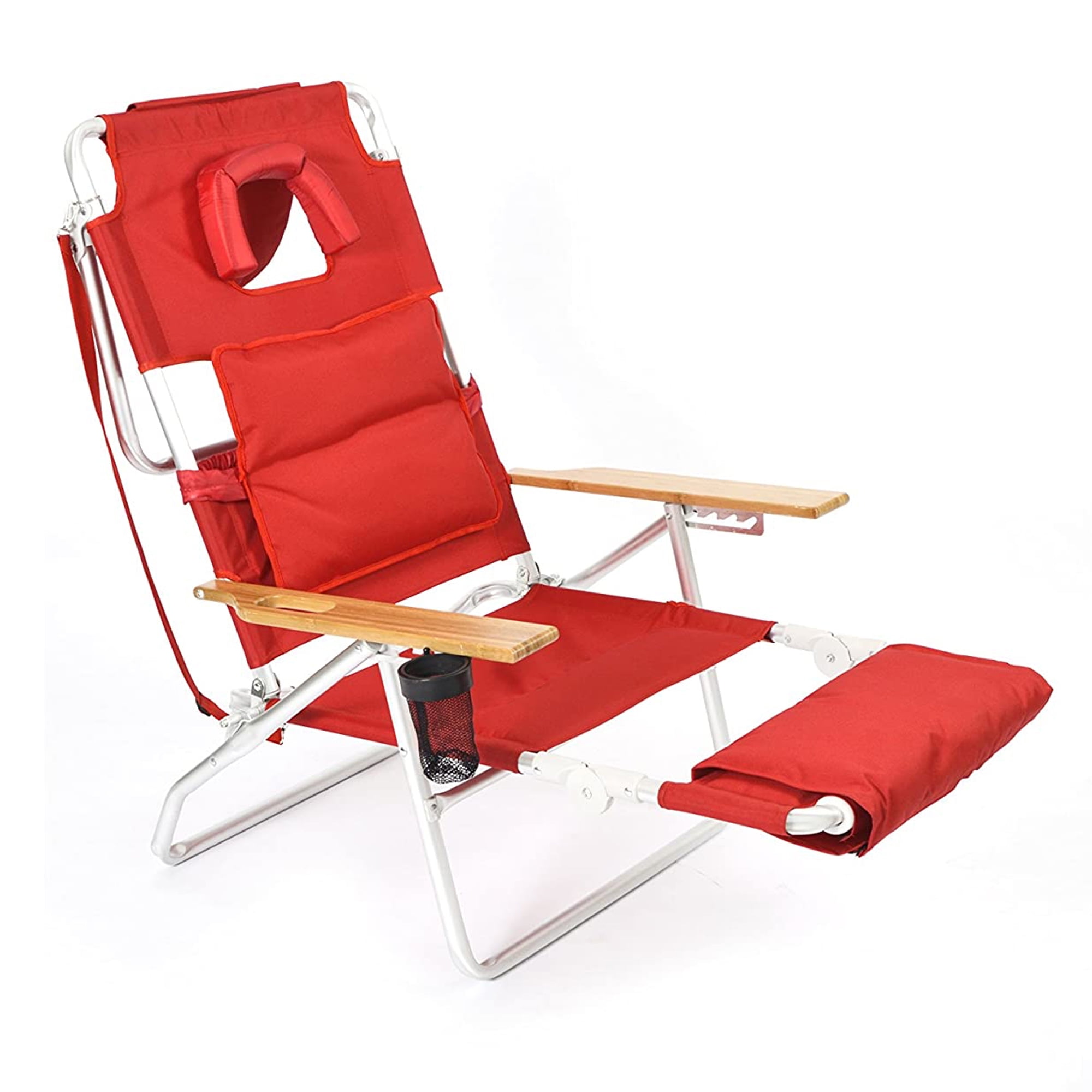 Ostrich Deluxe 3N1 Padded Sports Chair with Footrest, Heavy-Duty Folding Beach Lounger (Red, 2 Pack) 0dovd