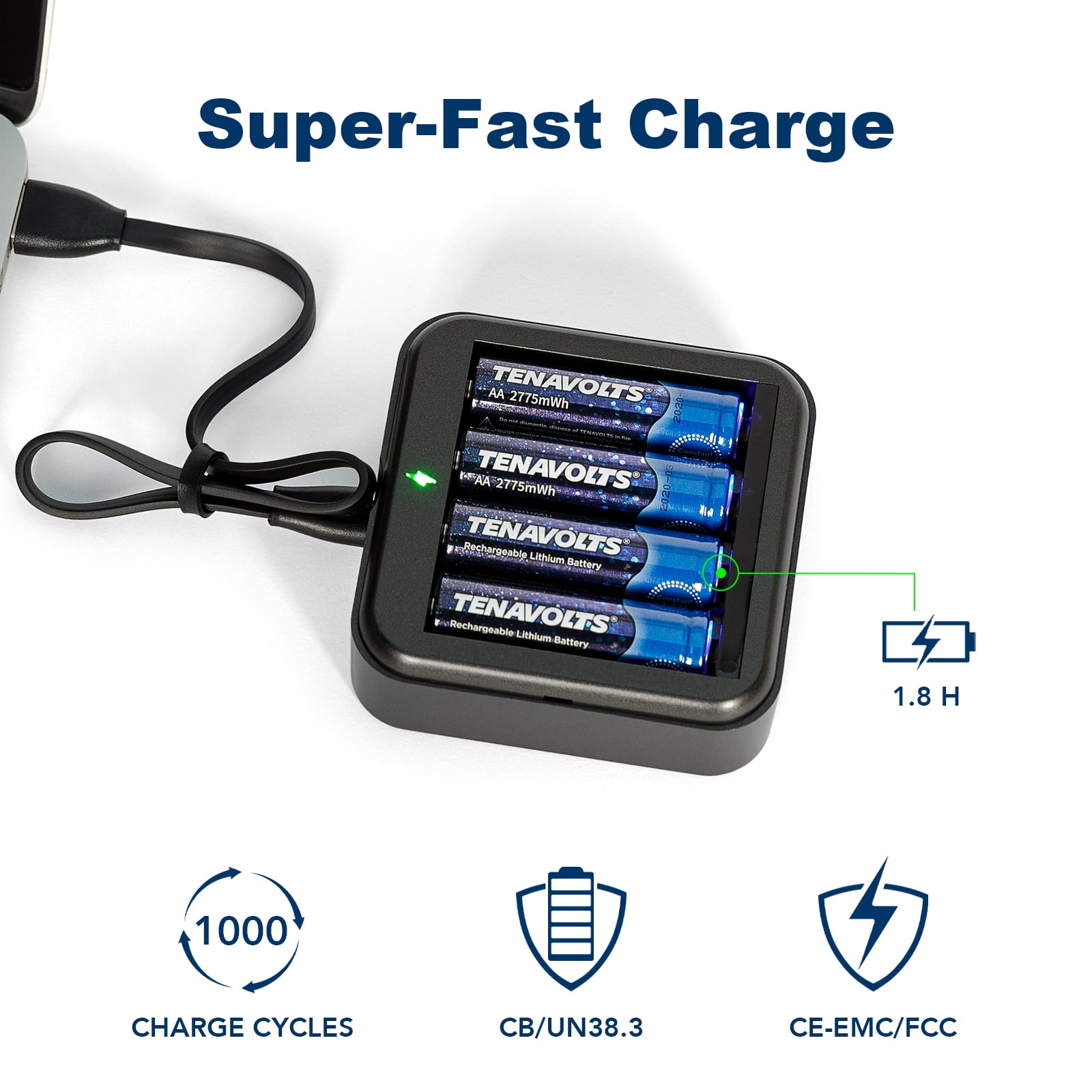TENAVOLTS AA Rechargeable Lithium Batteries (1.5V Constant Voltage, 4 Pack) 3pa5k