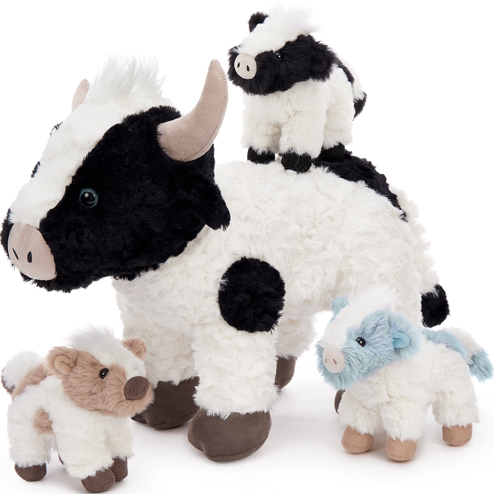 MorisMos Cow Stuffed Animal Set with 3 Baby Calf Plushies (White, 20.5 in) utivh