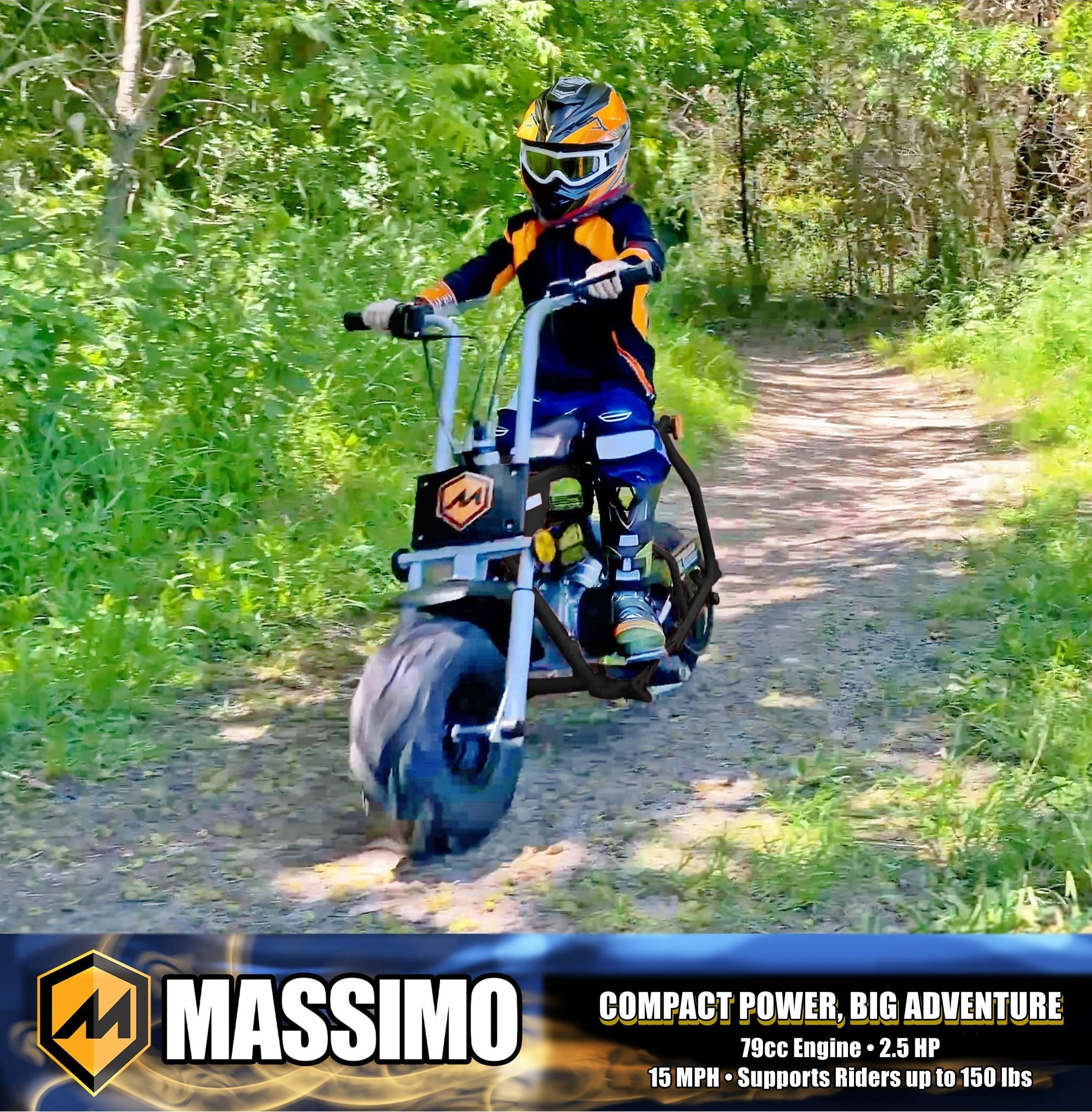 Massimo MB100 Minibike 79cc 2.5HP Gas Powered Off-Road Trail Bike (Black, 50 in x 24.2 in x 34.6 in) y0017