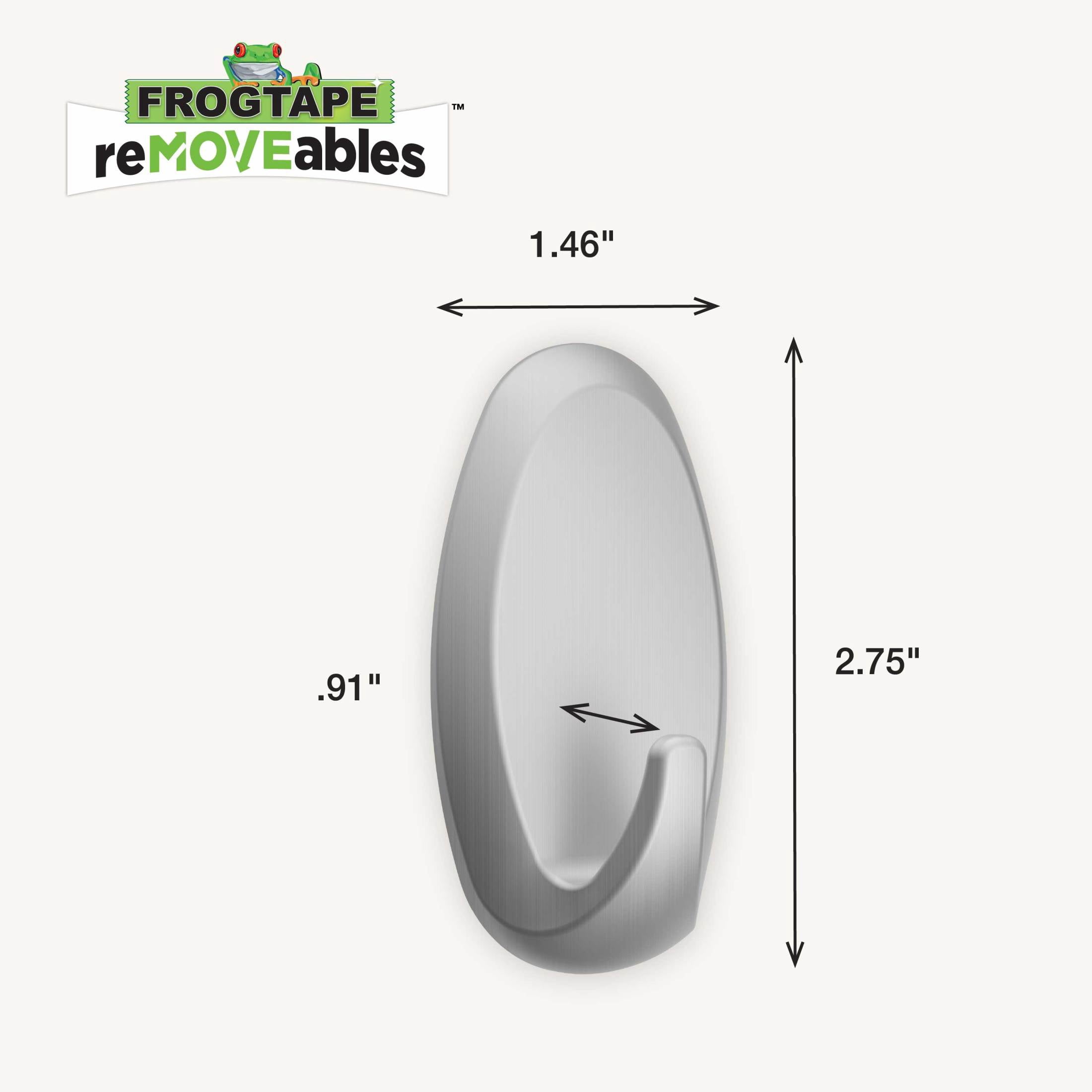FrogTape reMOVEables Heavy Duty Wall Hooks, Brushed Nickel Finish (2 Hooks, 4 Adhesive Strips) o4xiy