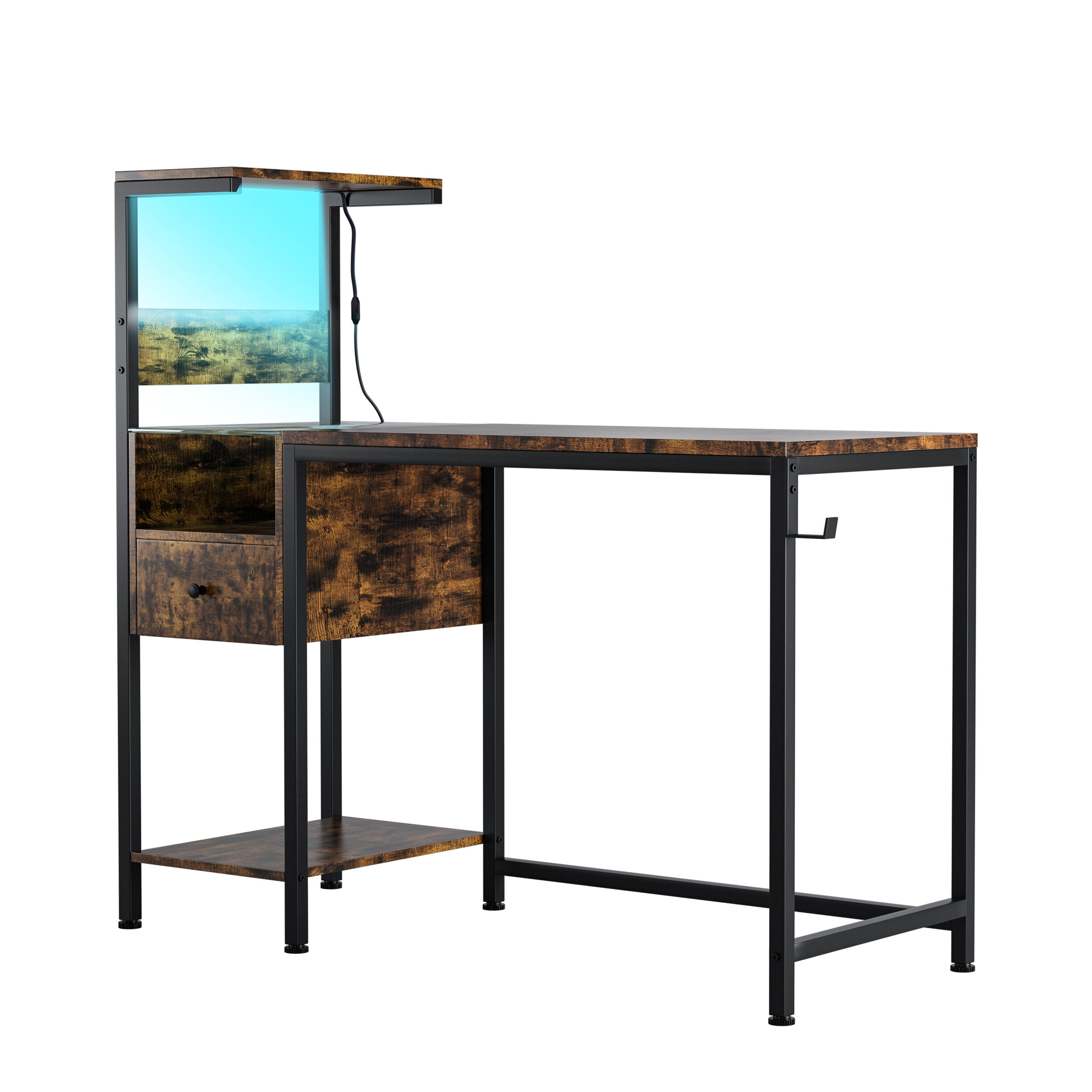 PuppyCheer Computer Desk with Power Outlet and Storage Shelves, Home Office Workstation with USB Charging Station (Brown, 48 in) on46h