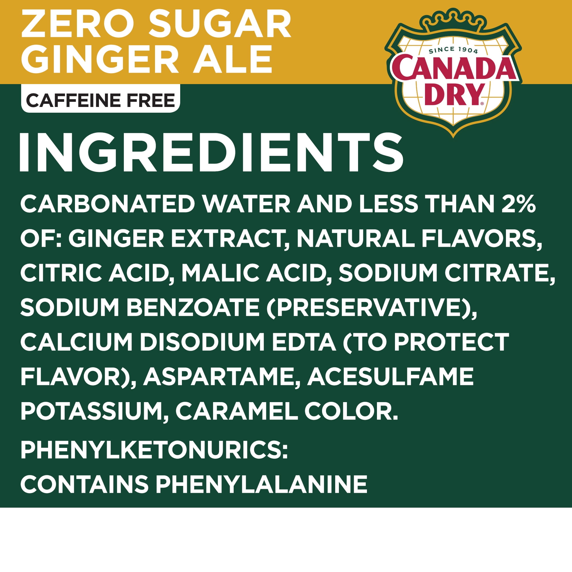 Canada Dry Ginger Ale Zero Sugar Soda, Caffeine Free, Refreshing Carbonated Beverage (12 fl oz, 12 Pack) cscmh